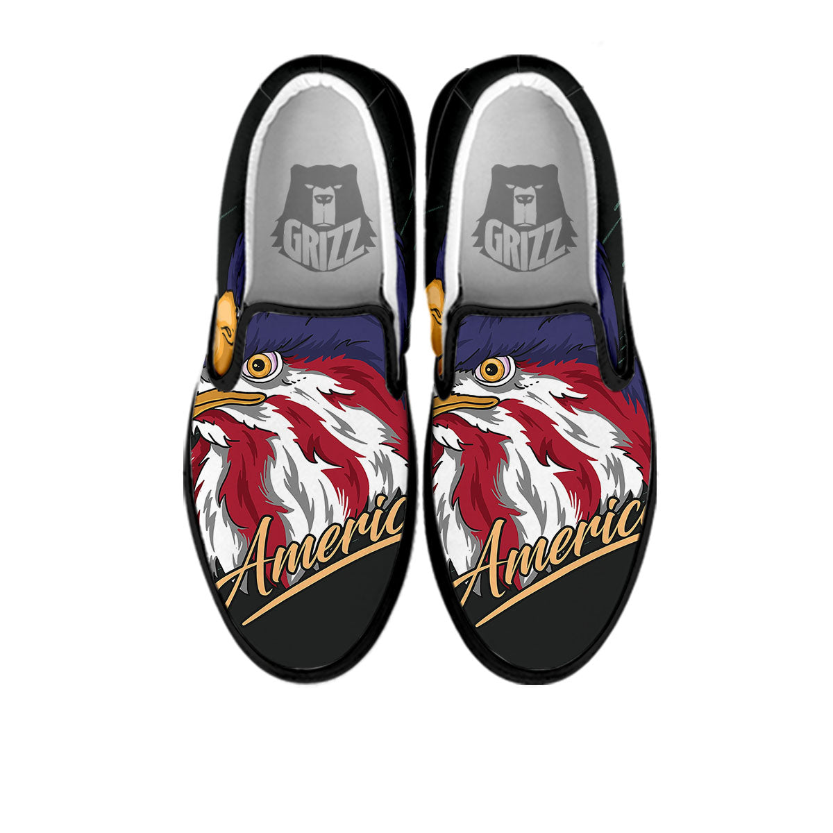 USA Eagle Patriotic Print Black Slip On Shoes-grizzshop