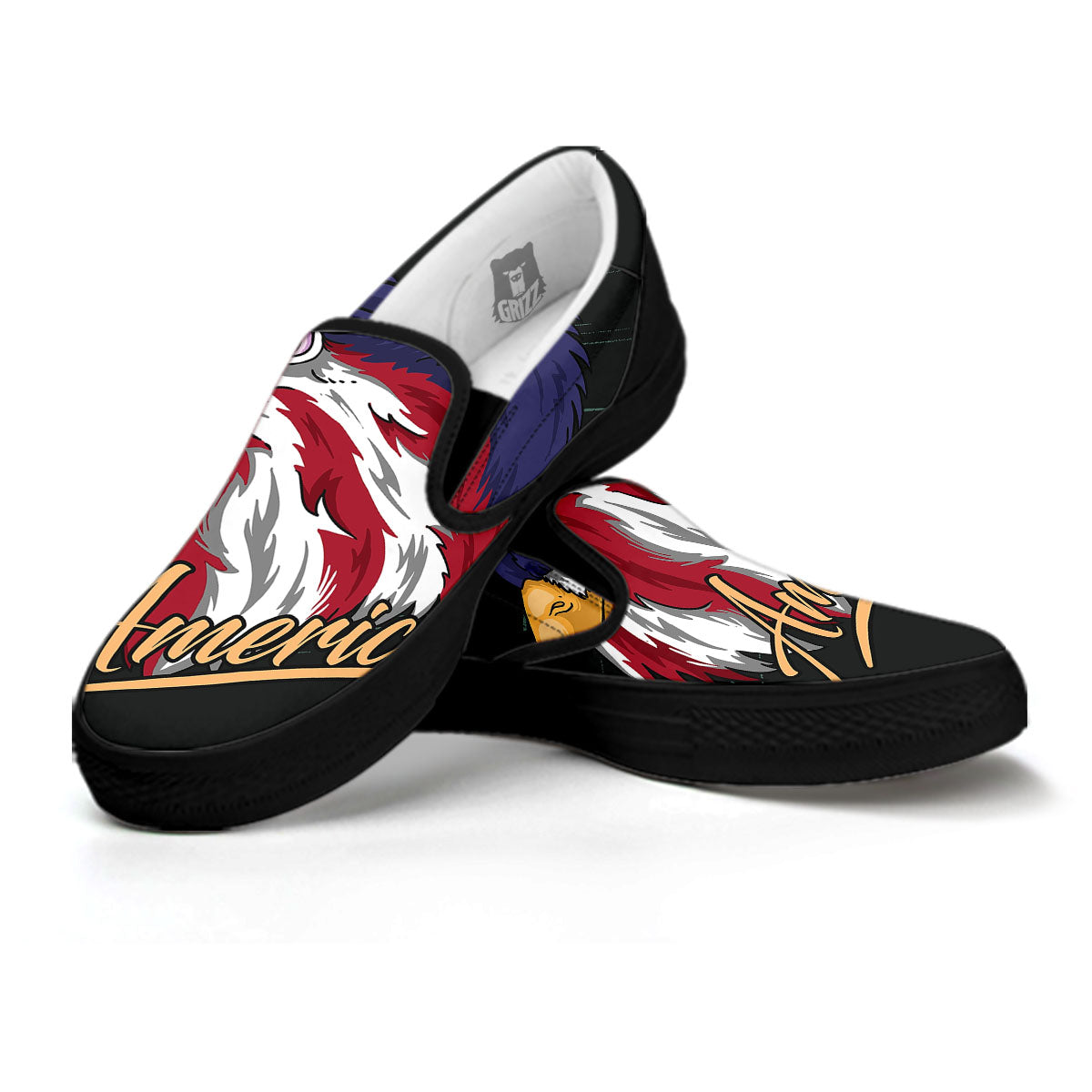 USA Eagle Patriotic Print Black Slip On Shoes-grizzshop