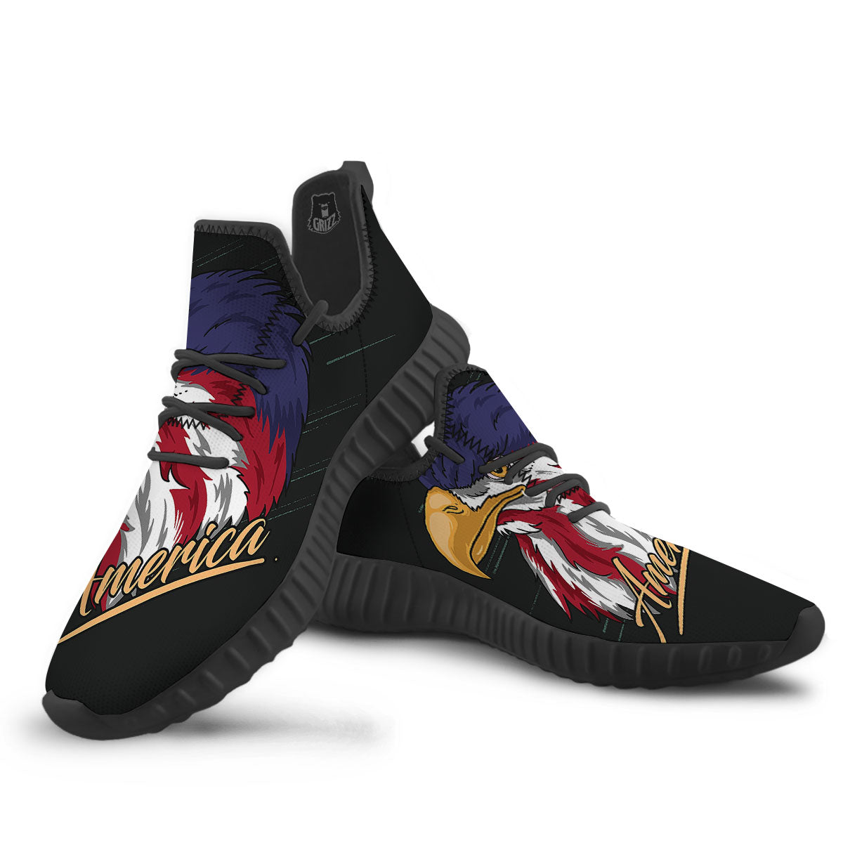 USA Eagle Patriotic Print Black Walking Shoes-grizzshop