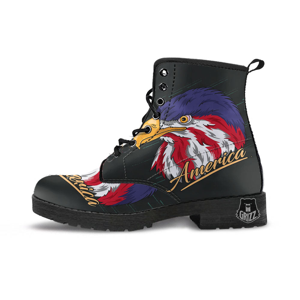 USA Eagle Patriotic Print Leather Boots-grizzshop