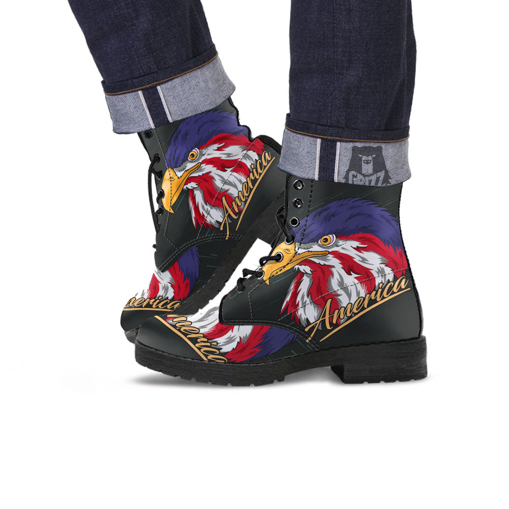 USA Eagle Patriotic Print Leather Boots-grizzshop