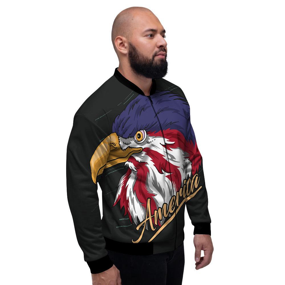 USA Eagle Patriotic Print Men's Bomber Jacket-grizzshop