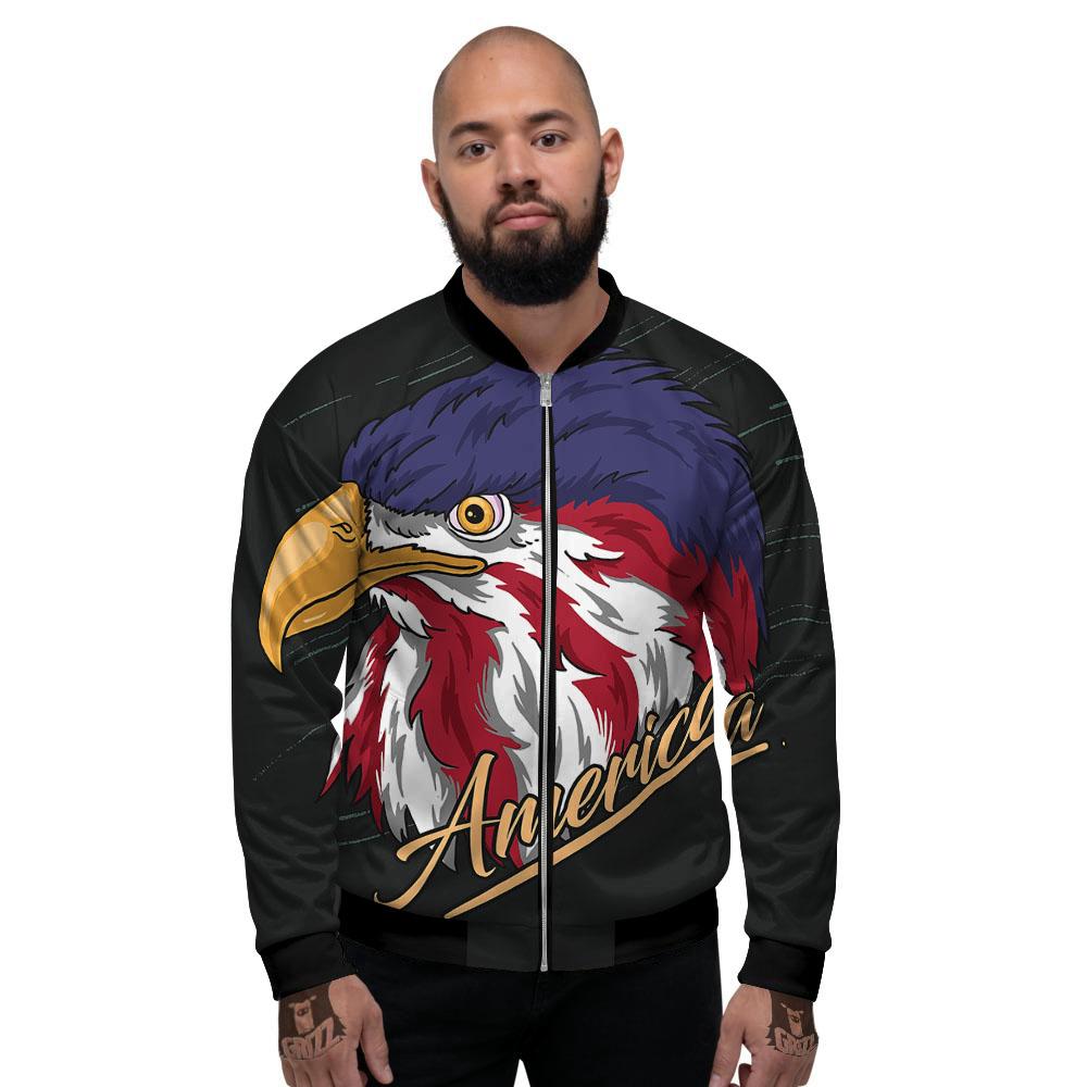 USA Eagle Patriotic Print Men's Bomber Jacket-grizzshop