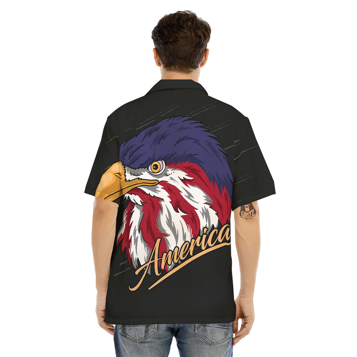 USA Eagle Patriotic Print Men's Hawaiian Shirt-grizzshop