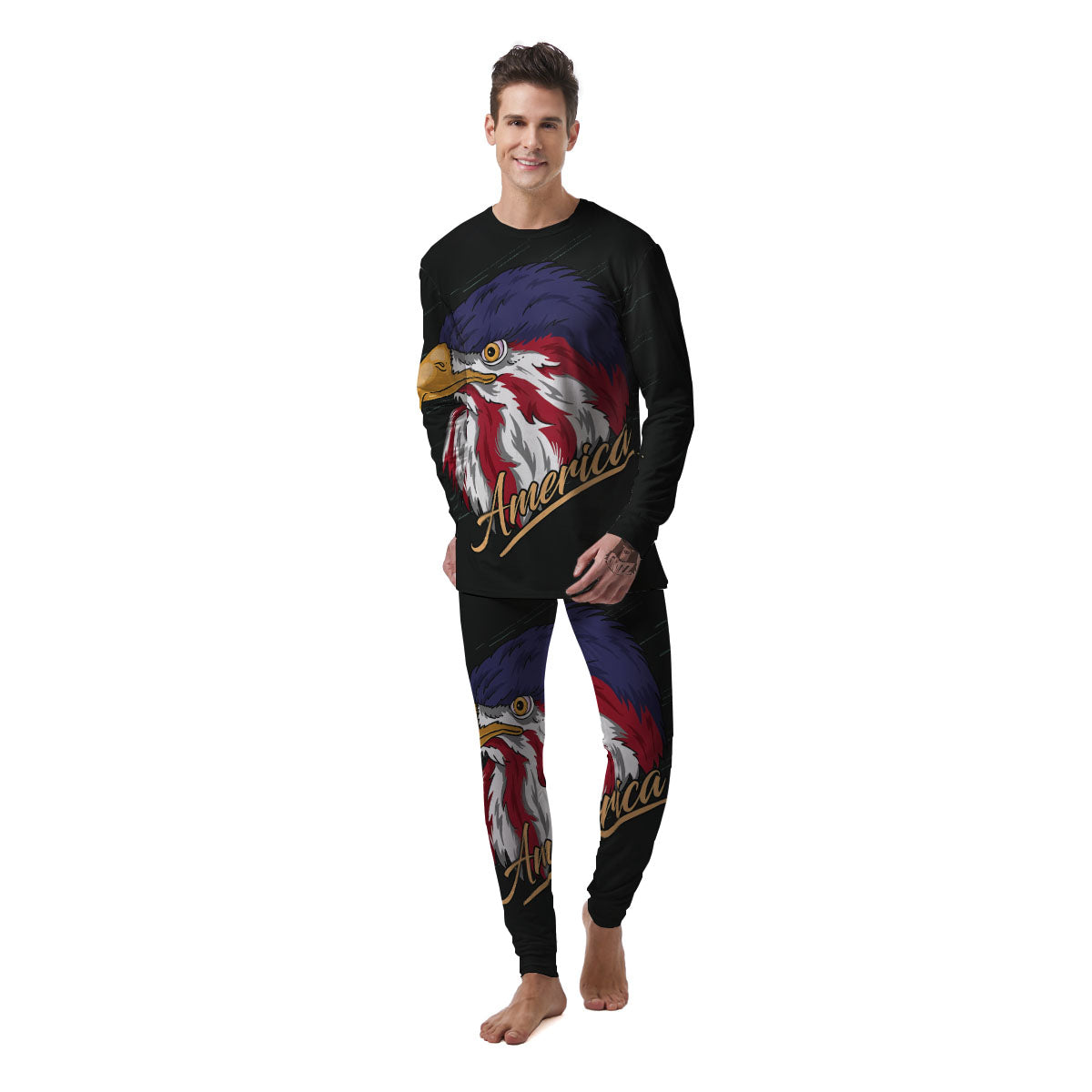 USA Eagle Patriotic Print Men's Pajamas-grizzshop