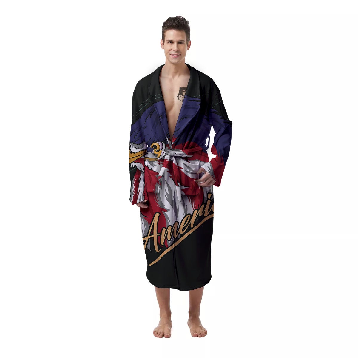 USA Eagle Patriotic Print Men's Robe-grizzshop