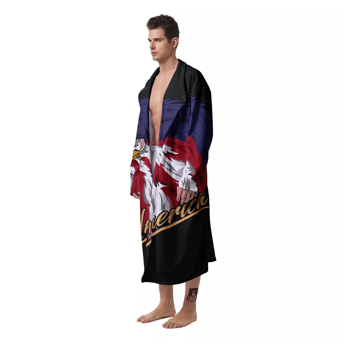 USA Eagle Patriotic Print Men's Robe-grizzshop