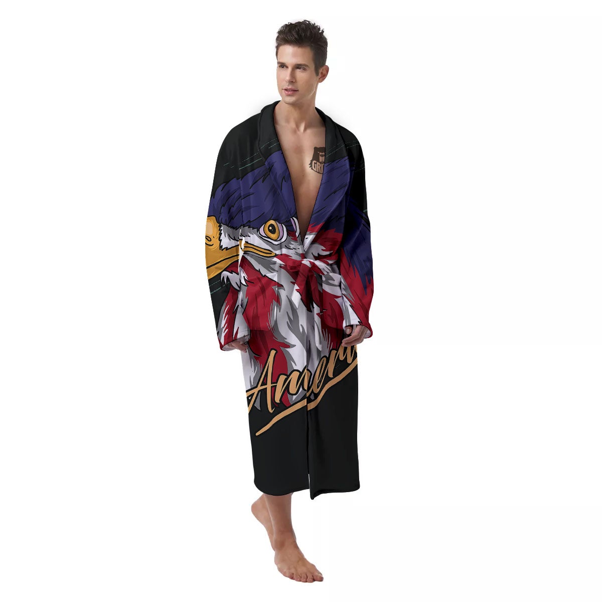 USA Eagle Patriotic Print Men's Robe-grizzshop