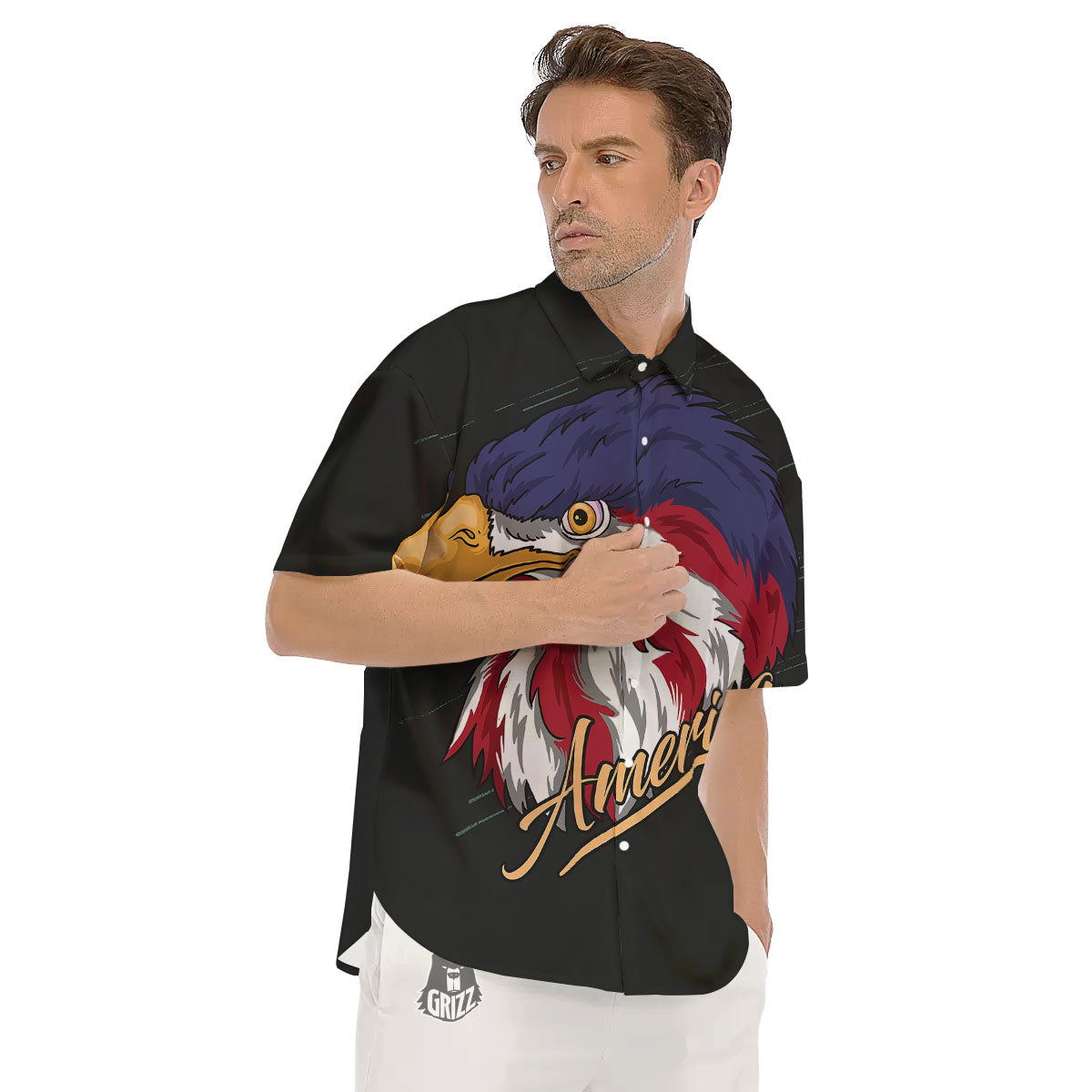 USA Eagle Patriotic Print Men's Short Sleeve Shirts-grizzshop