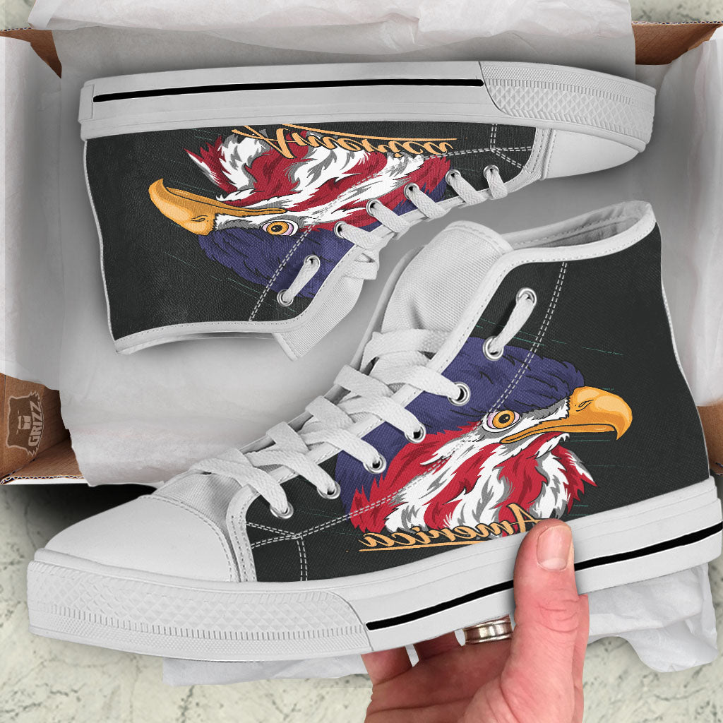 USA Eagle Patriotic Print White High Top Shoes-grizzshop