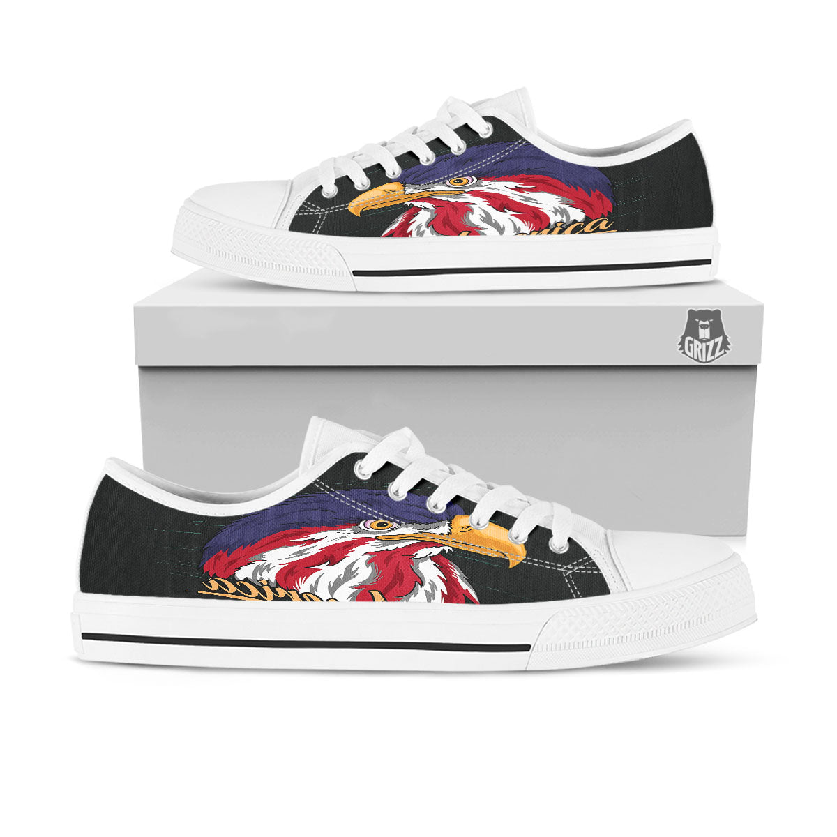 USA Eagle Patriotic Print White Low Top Shoes-grizzshop