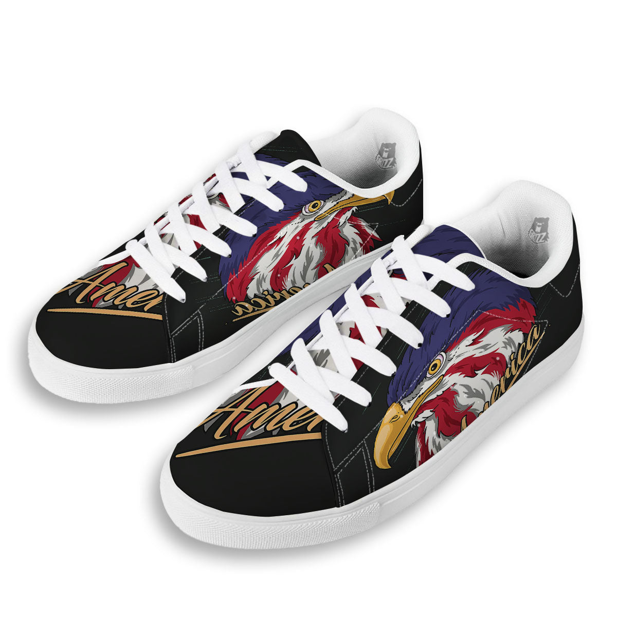 USA Eagle Patriotic Print White Low Top Sneakers-grizzshop