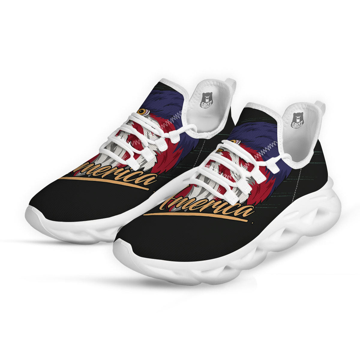 USA Eagle Patriotic Print White Running Shoes-grizzshop