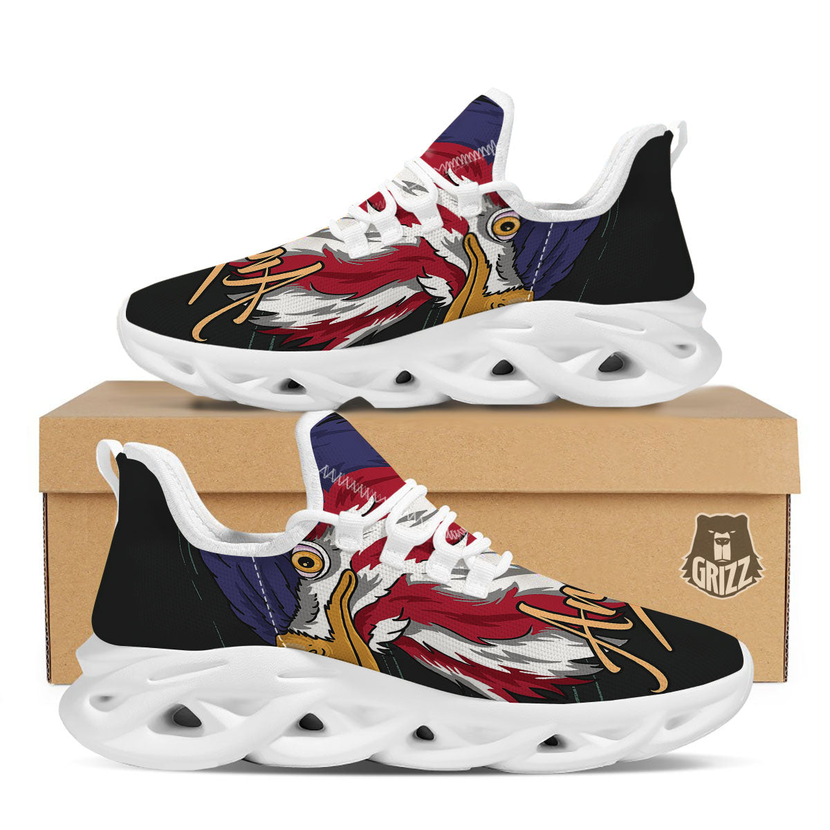 USA Eagle Patriotic Print White Running Shoes-grizzshop