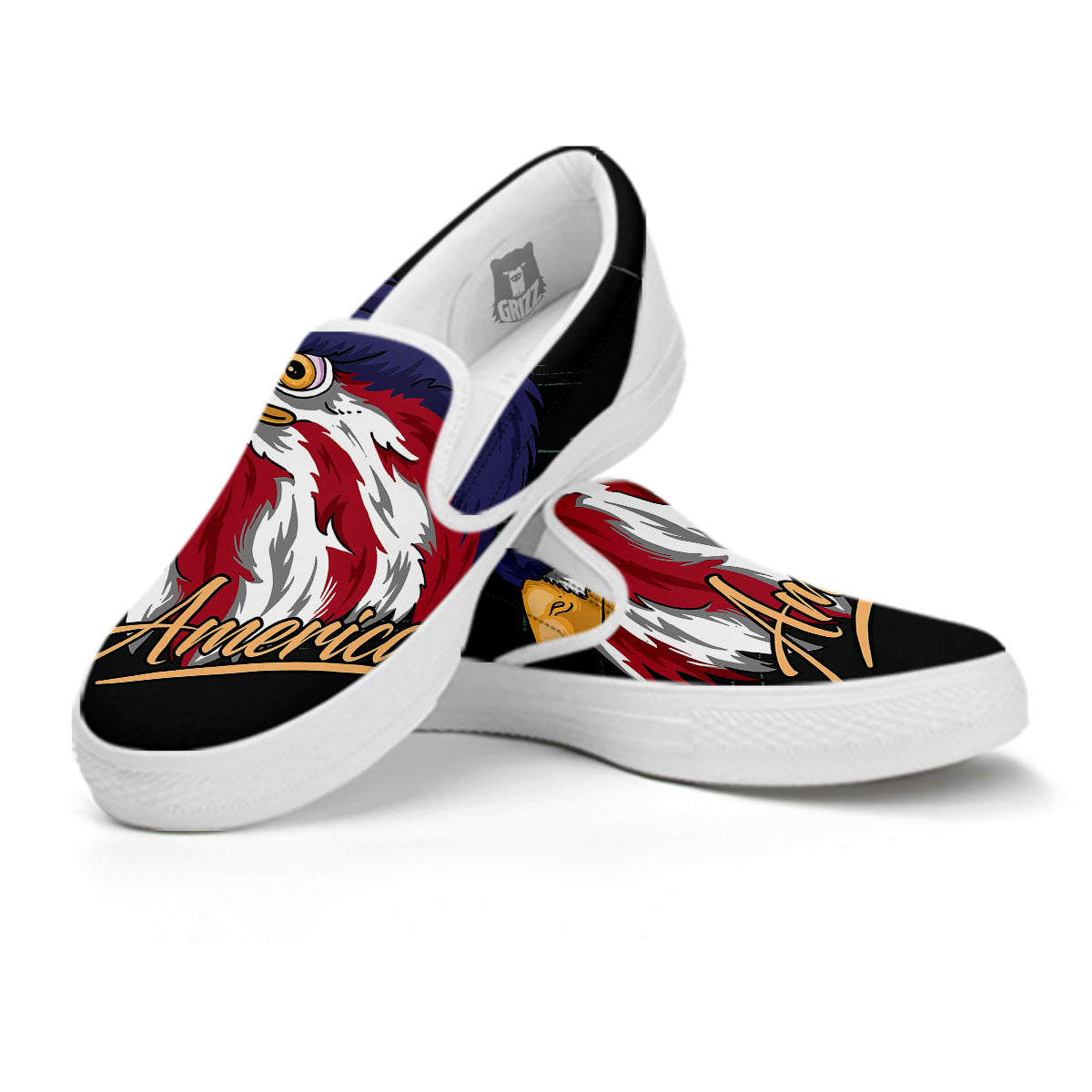 USA Eagle Patriotic Print White Slip On Shoes-grizzshop