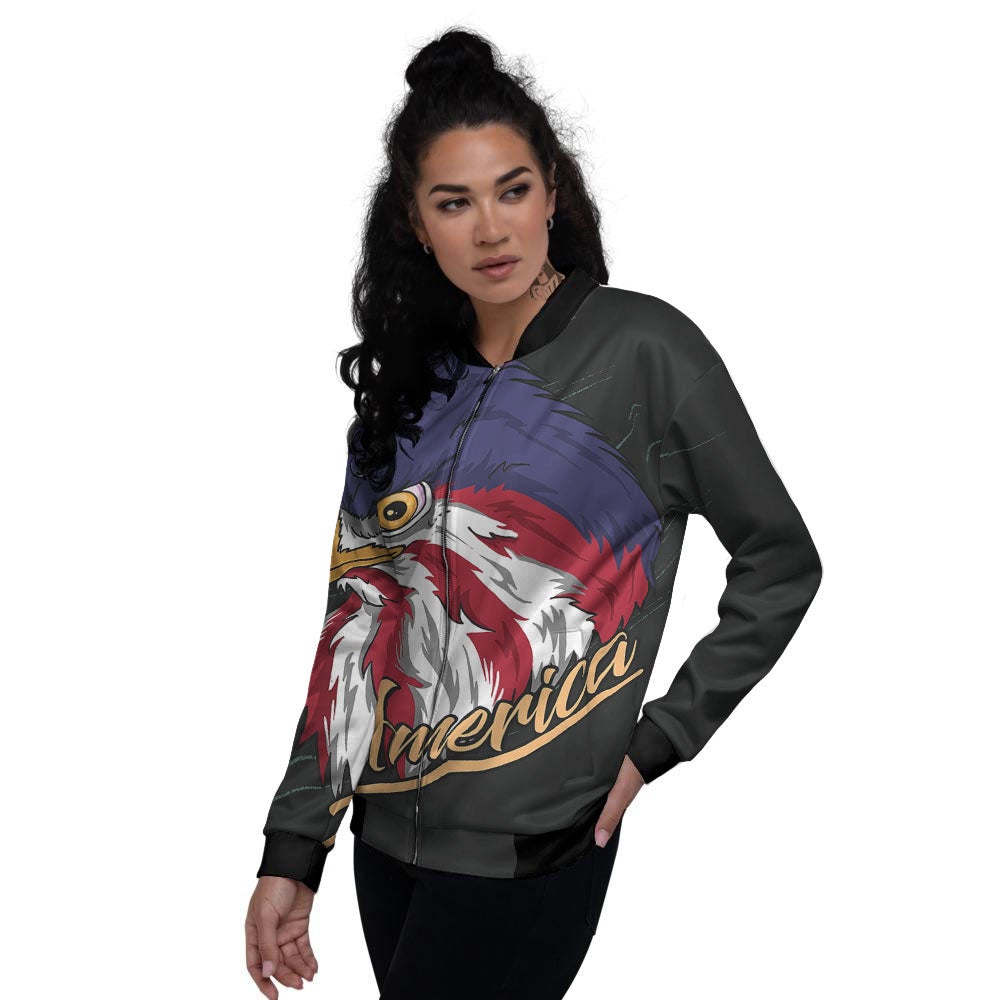 USA Eagle Patriotic Print Women's Bomber Jacket-grizzshop