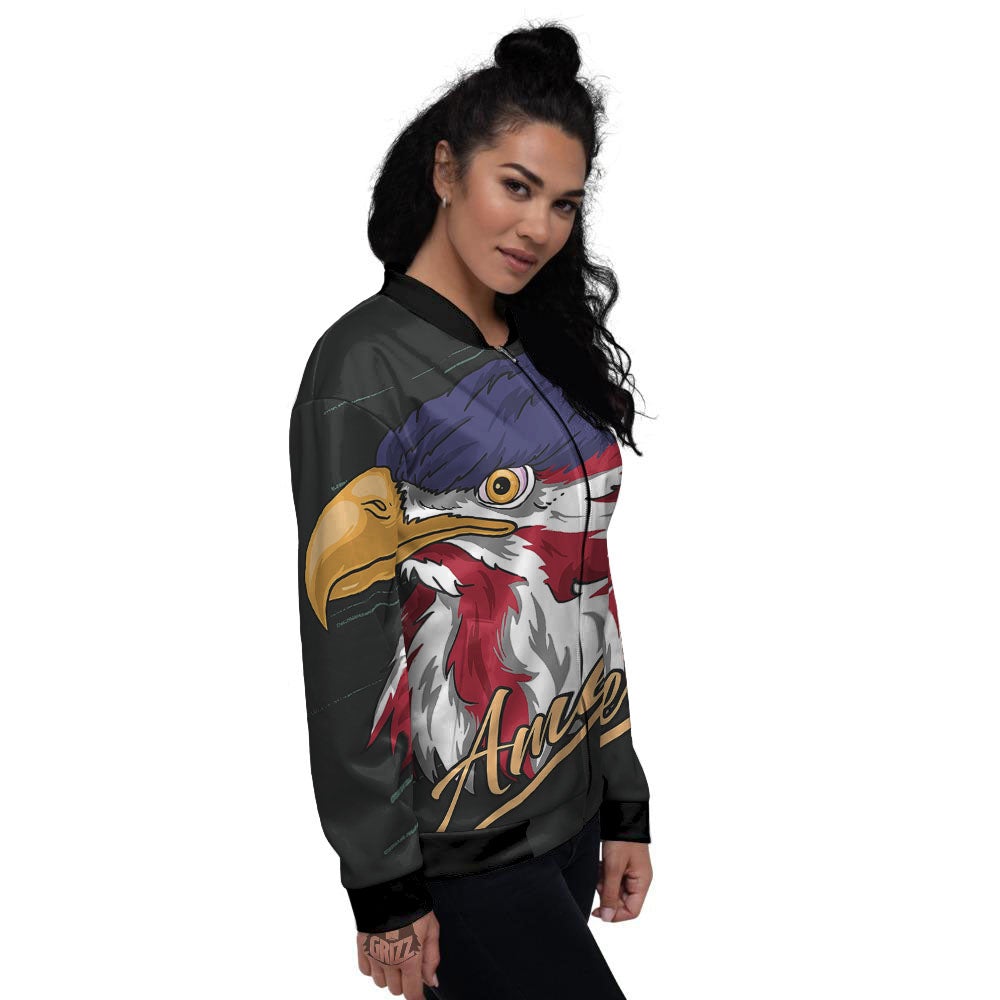 USA Eagle Patriotic Print Women's Bomber Jacket-grizzshop