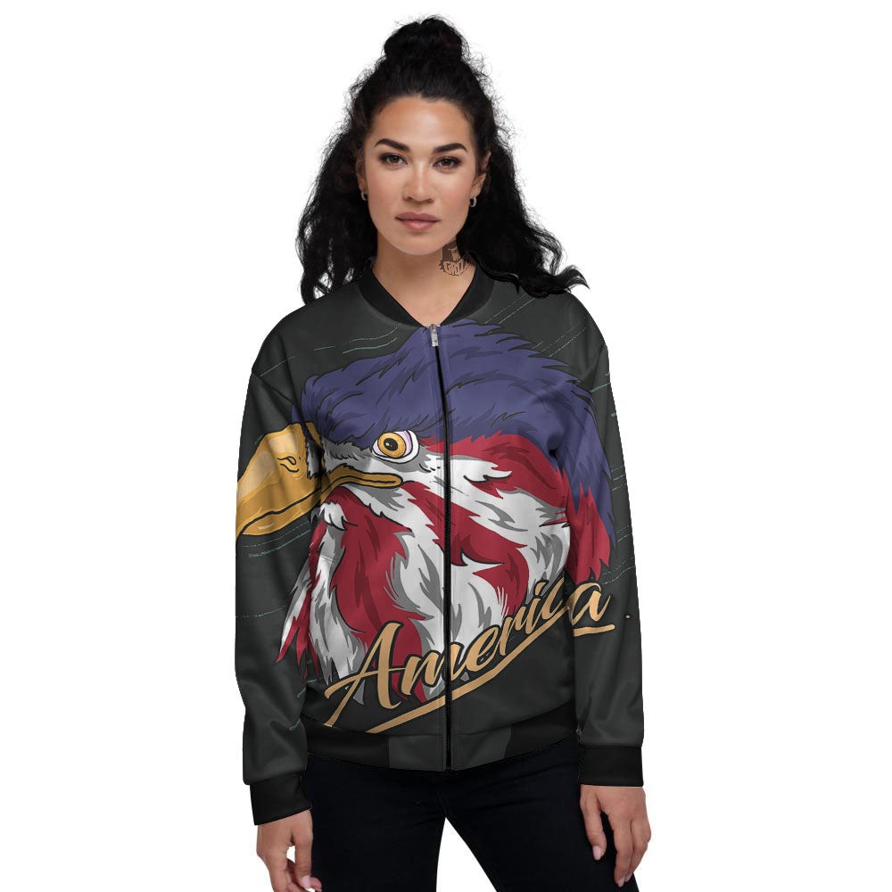 USA Eagle Patriotic Print Women's Bomber Jacket-grizzshop