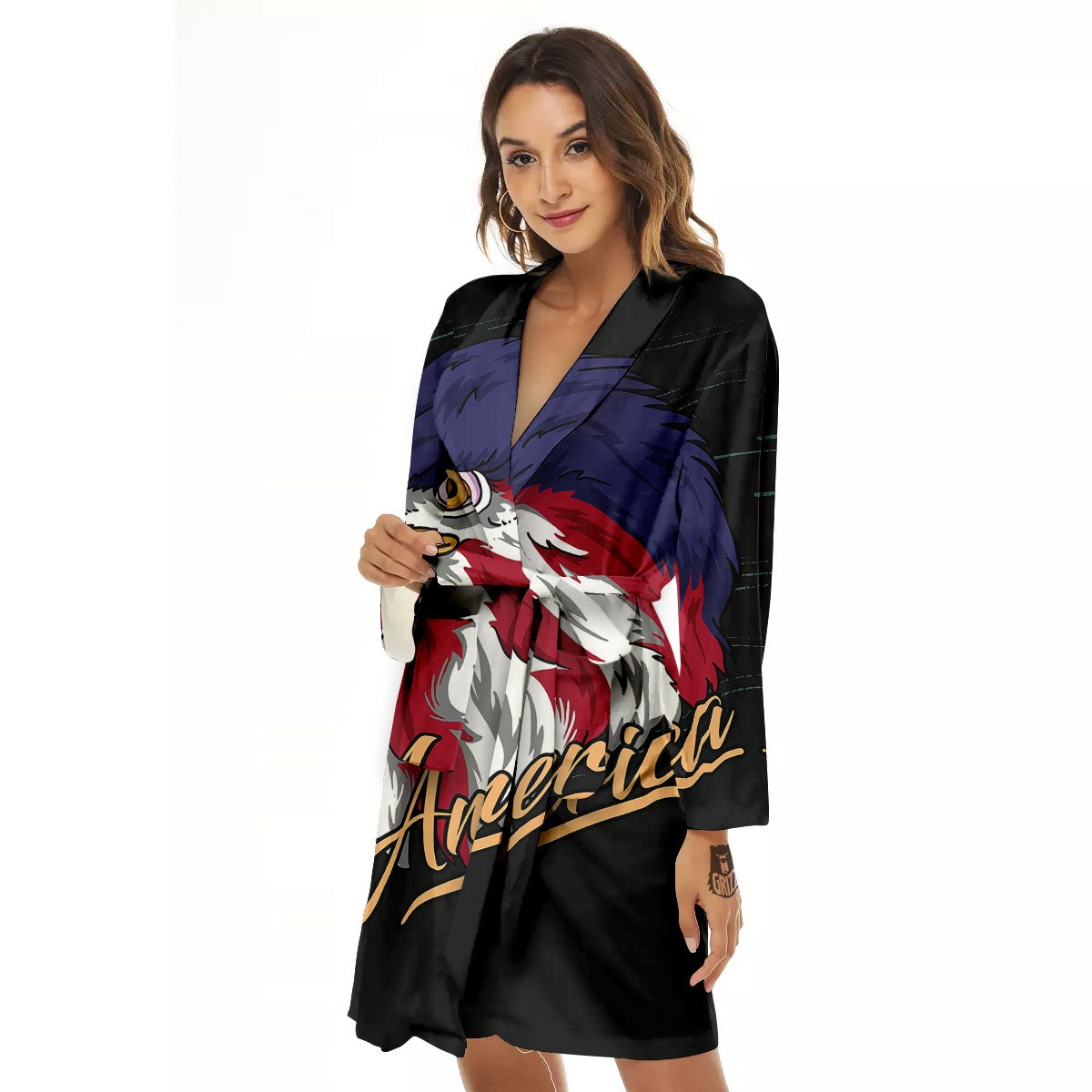 USA Eagle Patriotic Print Women's Robe-grizzshop