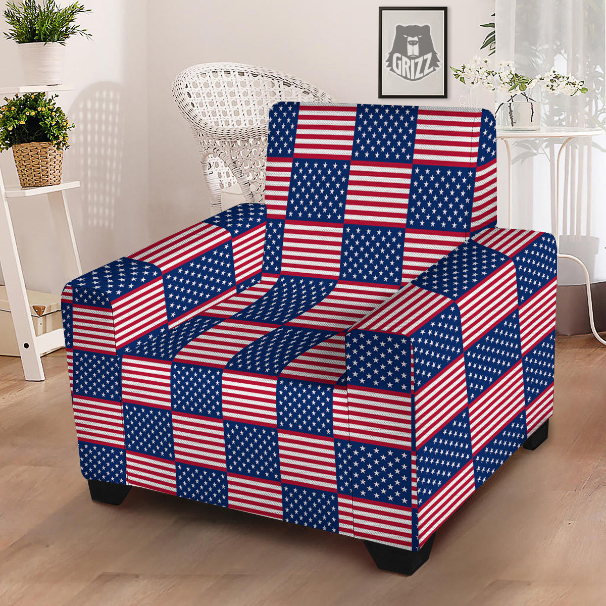 USA Flag 4th of July Print Pattern Armchair Slipcover-grizzshop