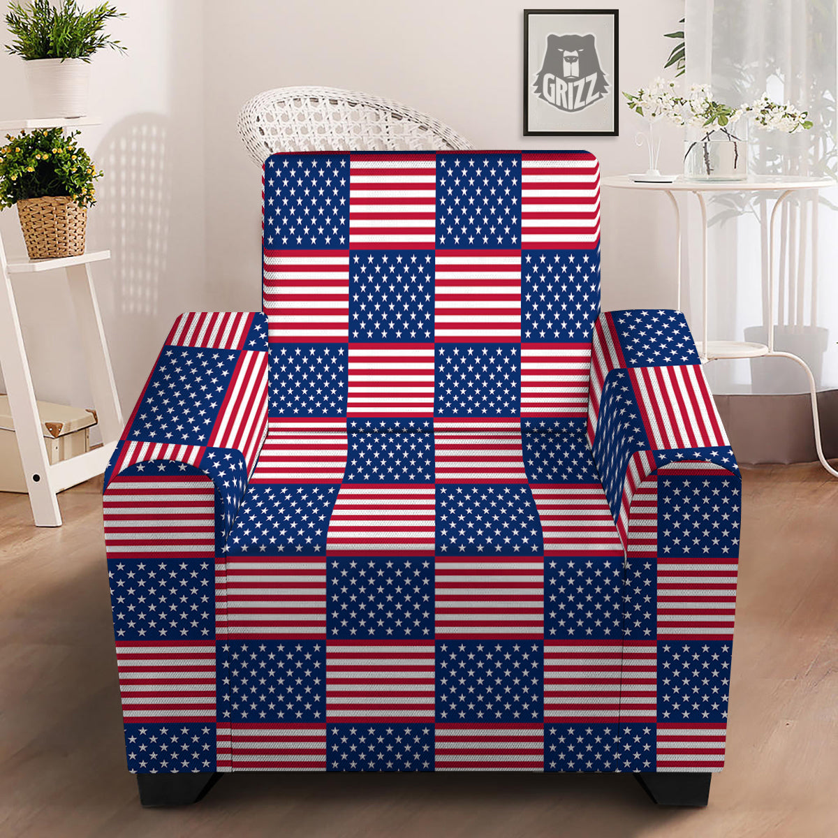 USA Flag 4th of July Print Pattern Armchair Slipcover-grizzshop