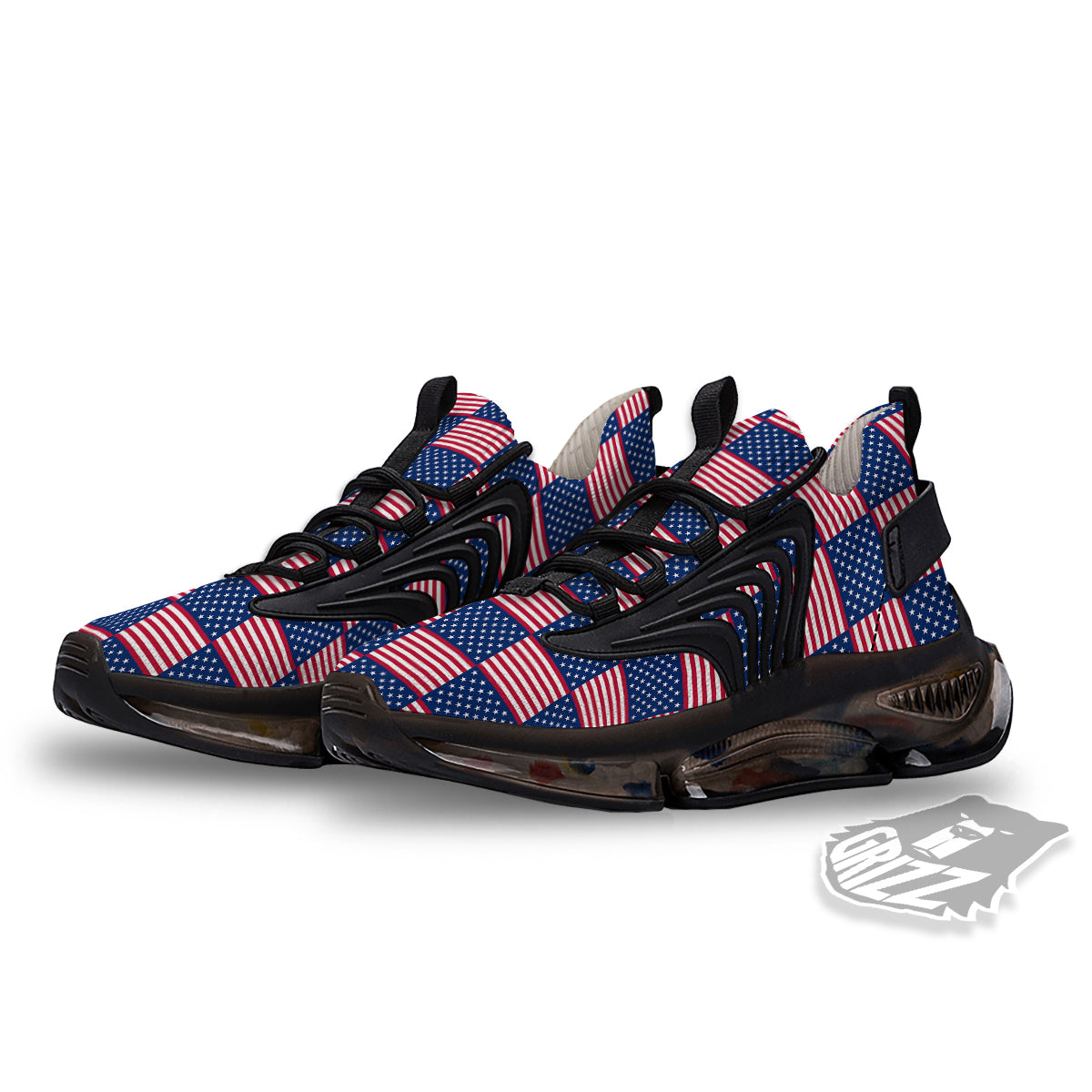 USA Flag 4th of July Print Pattern Black Gym Shoes-grizzshop