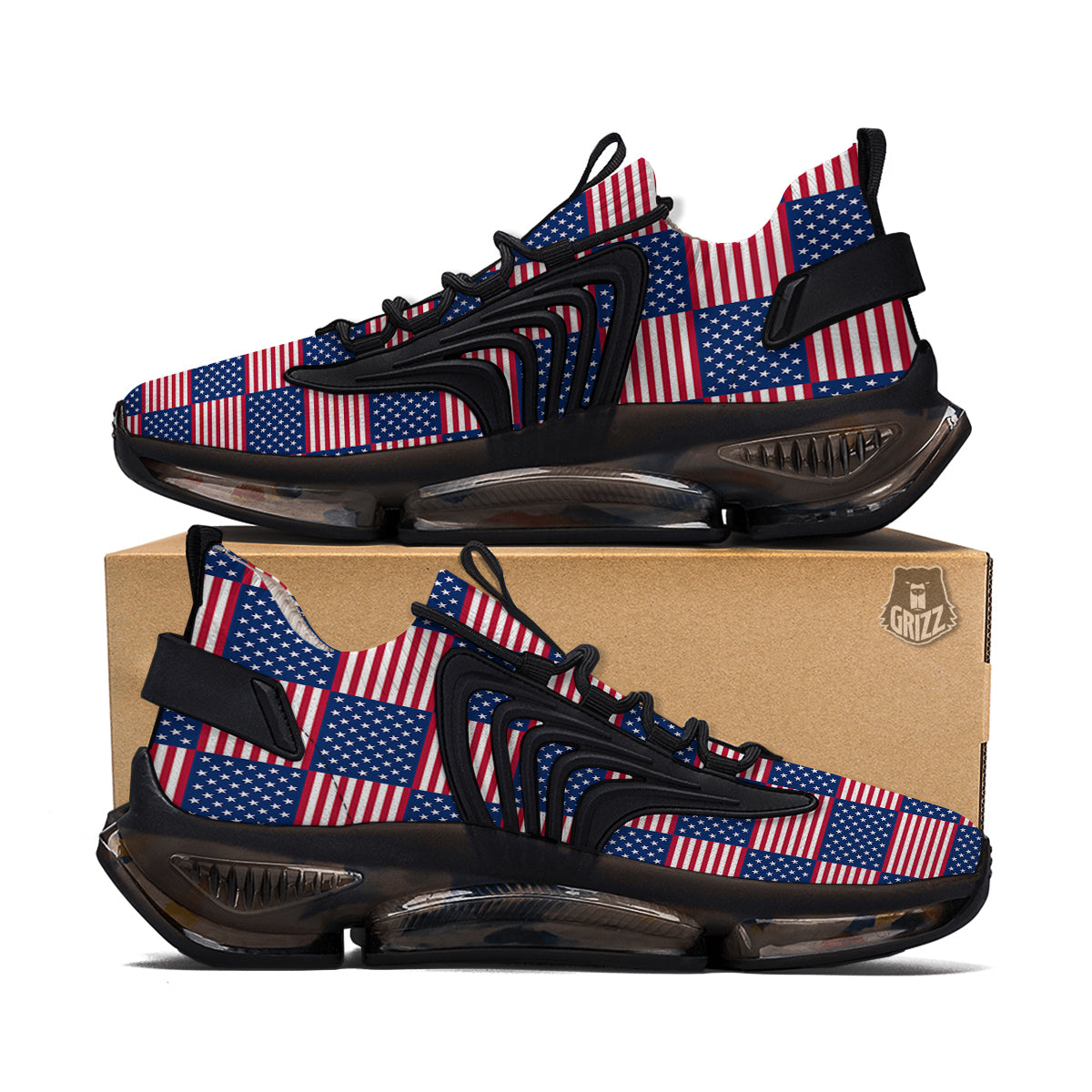 USA Flag 4th of July Print Pattern Black Gym Shoes-grizzshop