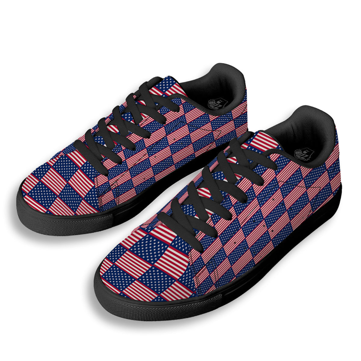 USA Flag 4th of July Print Pattern Black Low Top Sneakers-grizzshop