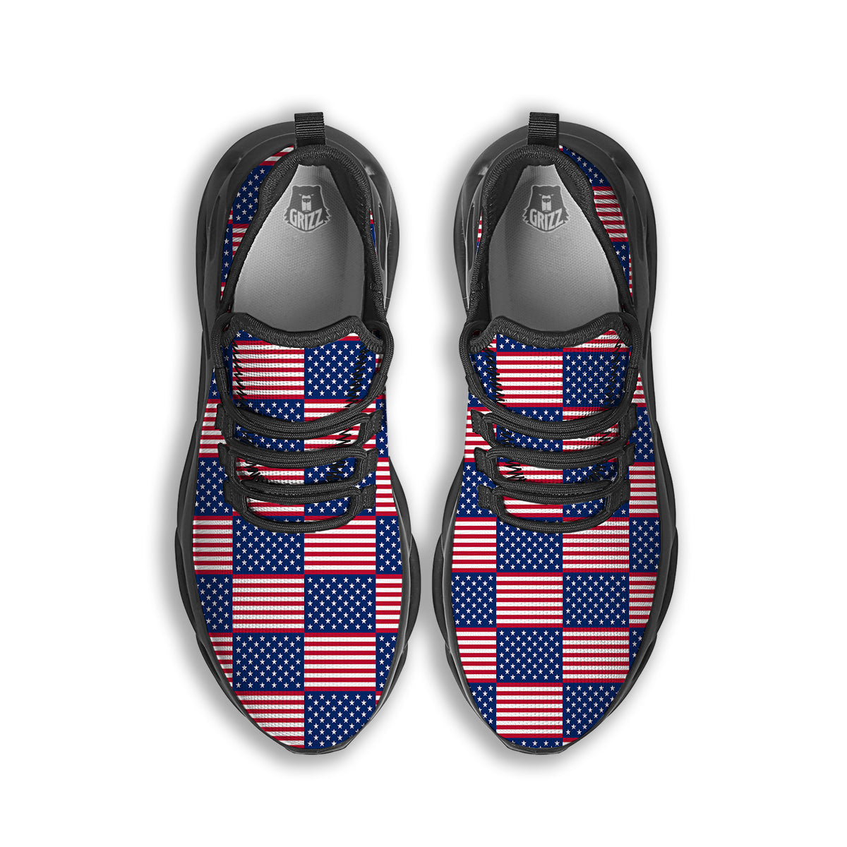 USA Flag 4th of July Print Pattern Black Running Shoes-grizzshop