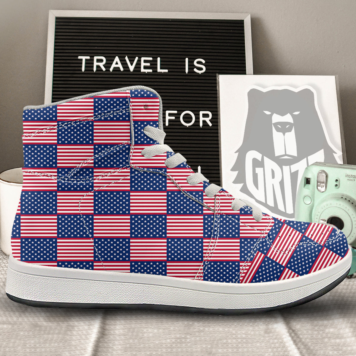 USA Flag 4th of July Print Pattern High Top Sneakers-grizzshop