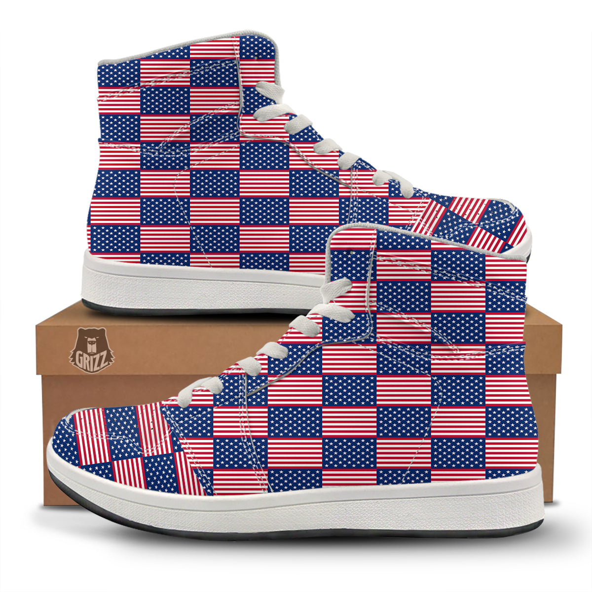 USA Flag 4th of July Print Pattern High Top Sneakers-grizzshop