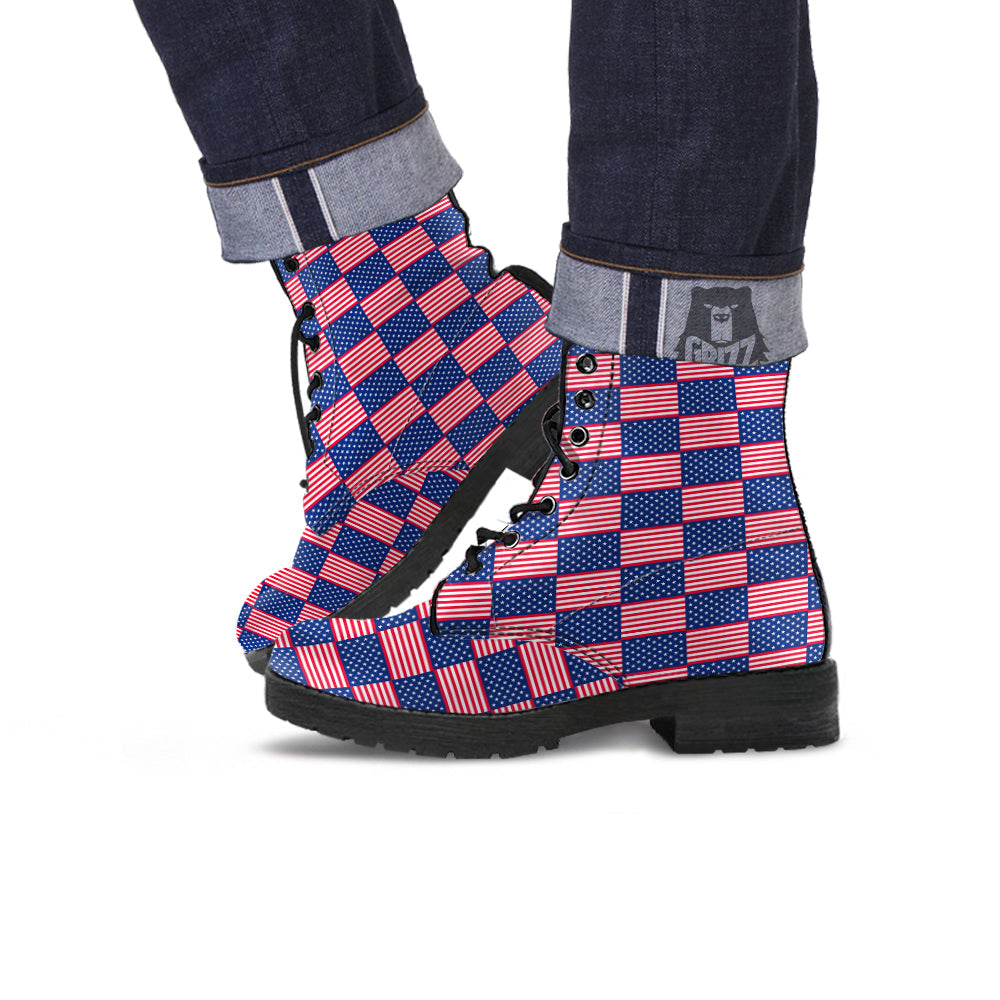 USA Flag 4th of July Print Pattern Leather Boots-grizzshop