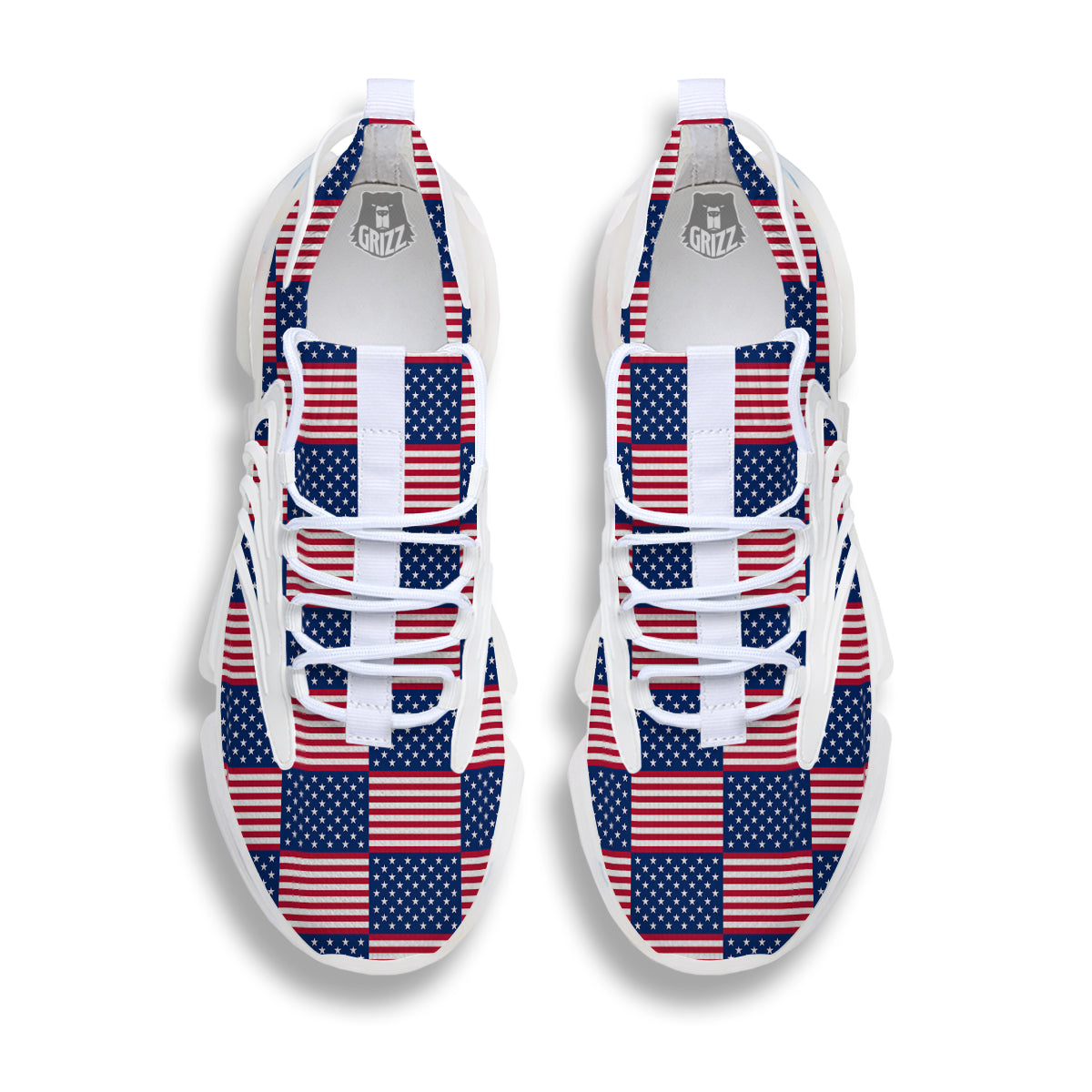 USA Flag 4th of July Print Pattern White Gym Shoes-grizzshop