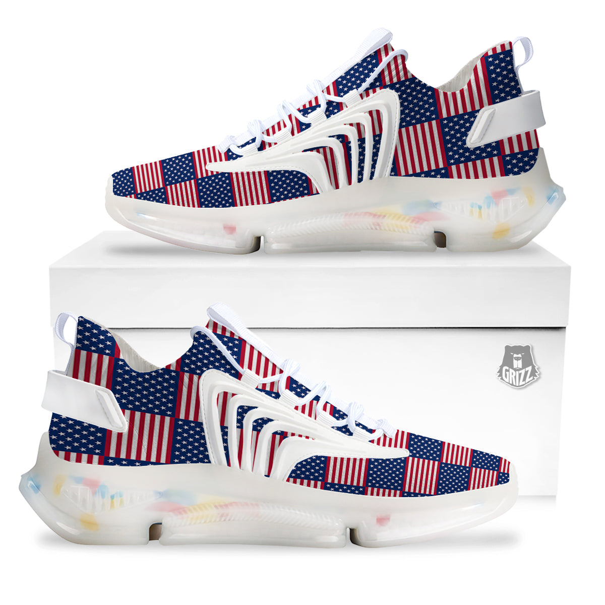 USA Flag 4th of July Print Pattern White Gym Shoes-grizzshop