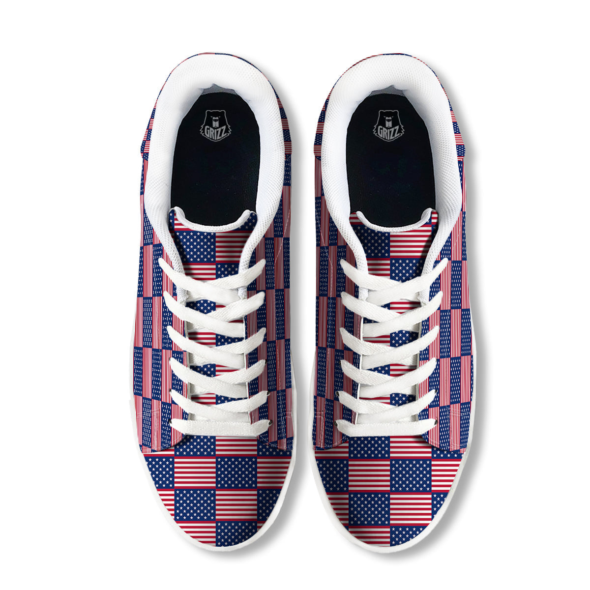 USA Flag 4th of July Print Pattern White Low Top Sneakers-grizzshop