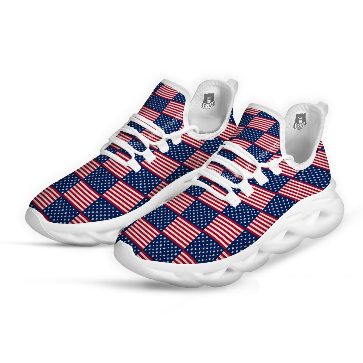 USA Flag 4th of July Print Pattern White Running Shoes-grizzshop