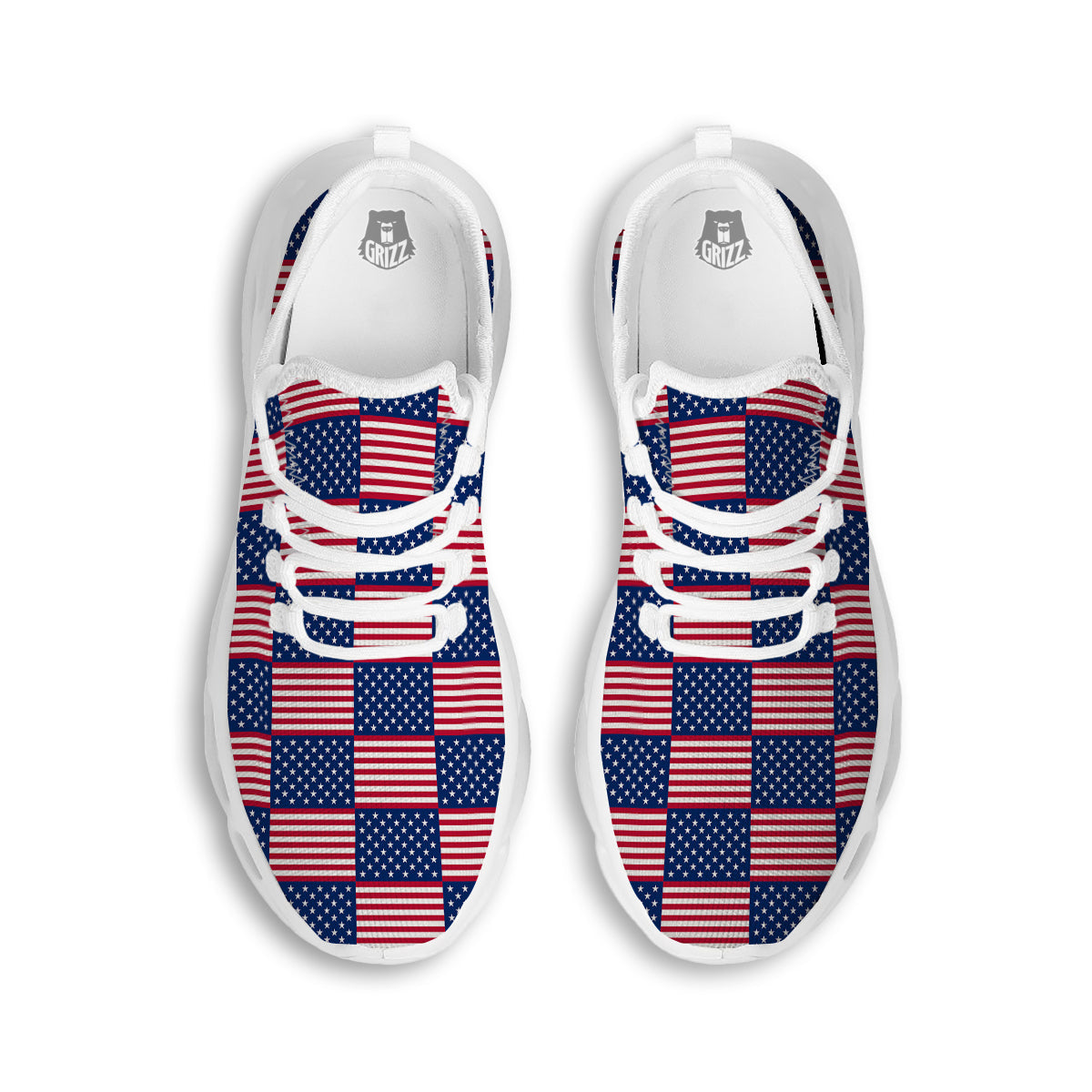 USA Flag 4th of July Print Pattern White Running Shoes-grizzshop