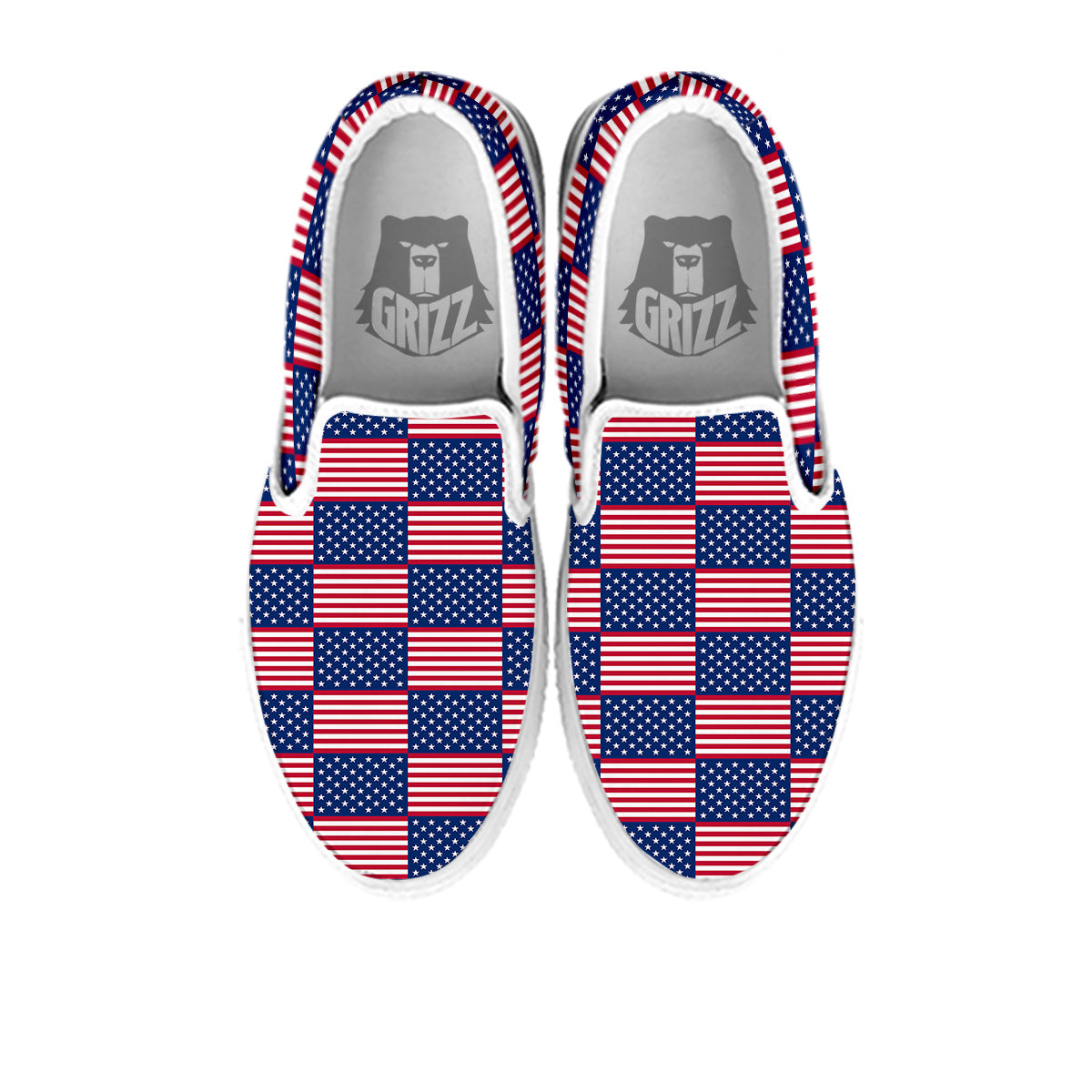 USA Flag 4th of July Print Pattern White Slip On Shoes-grizzshop