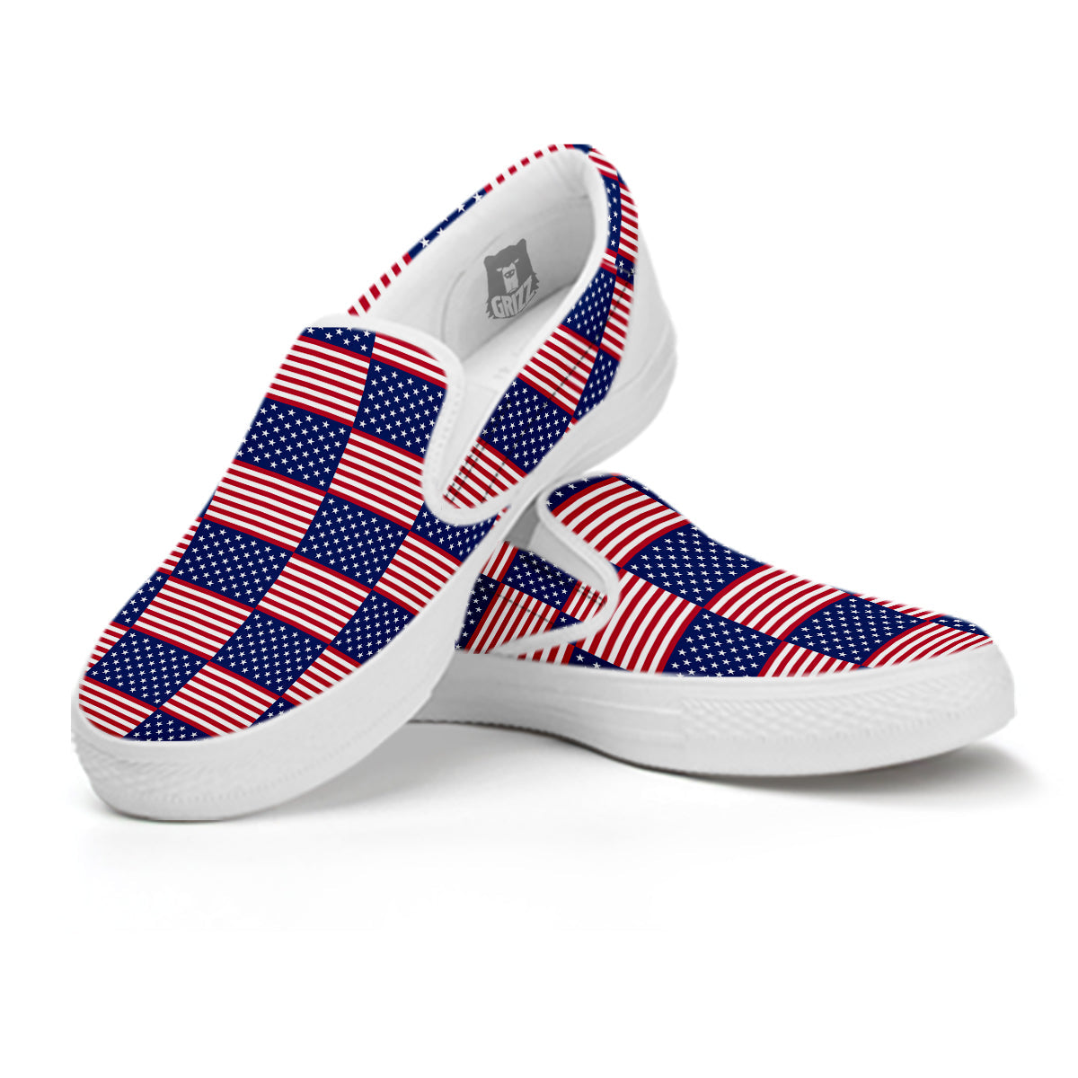 USA Flag 4th of July Print Pattern White Slip On Shoes-grizzshop