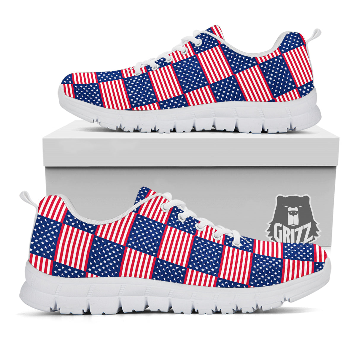 USA Flag 4th of July Print Pattern White Sneaker-grizzshop