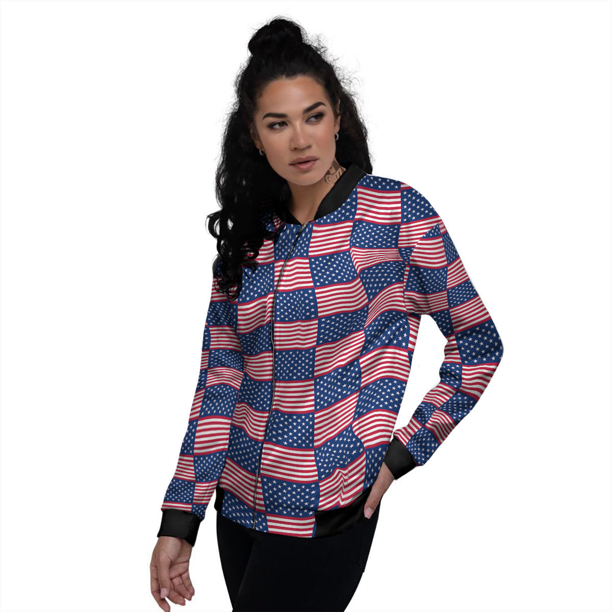 USA Flag 4th of July Print Pattern Women's Bomber Jacket-grizzshop