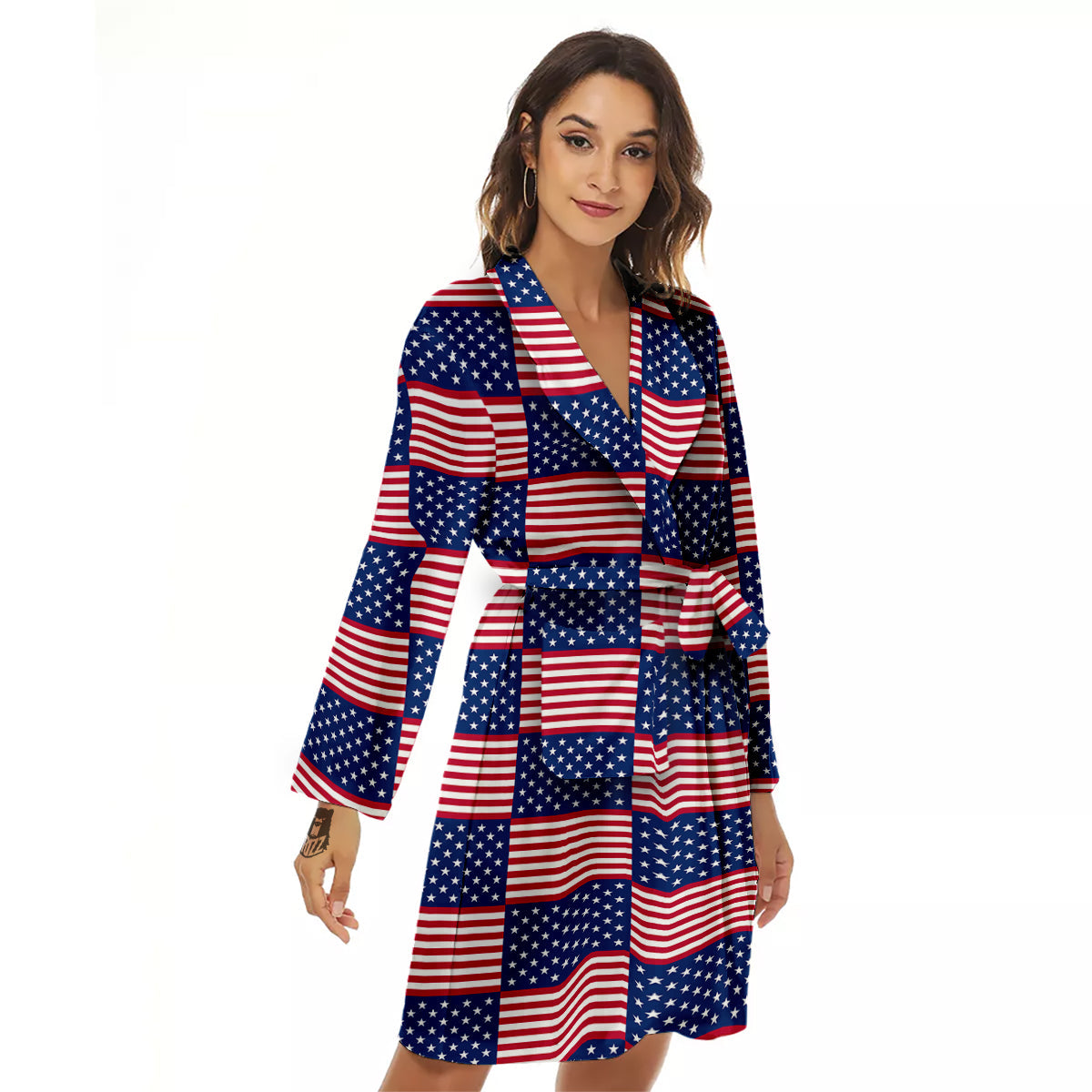 USA Flag 4th of July Print Pattern Women's Robe-grizzshop