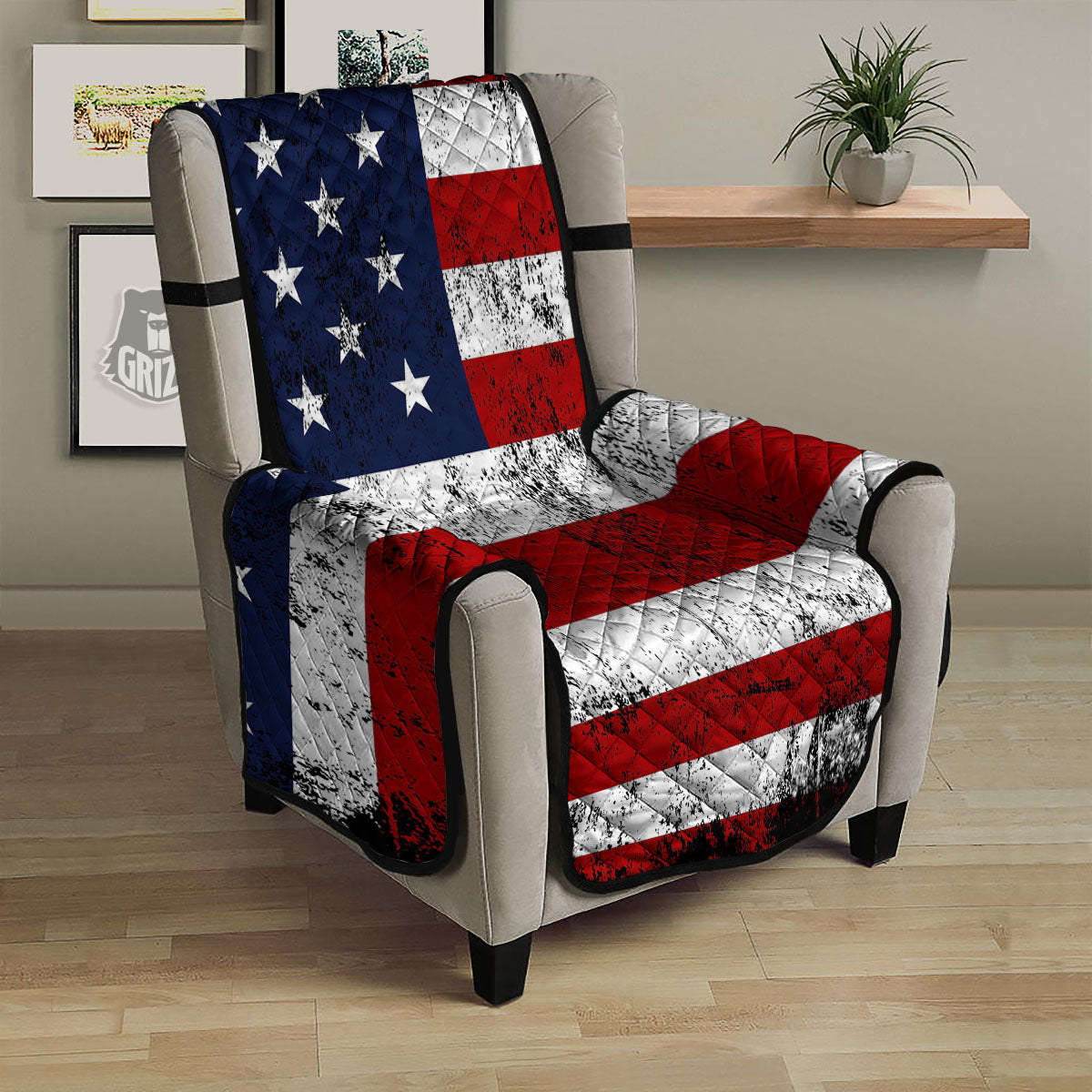 USA Flag Grunge Print Armchair Protector-grizzshop