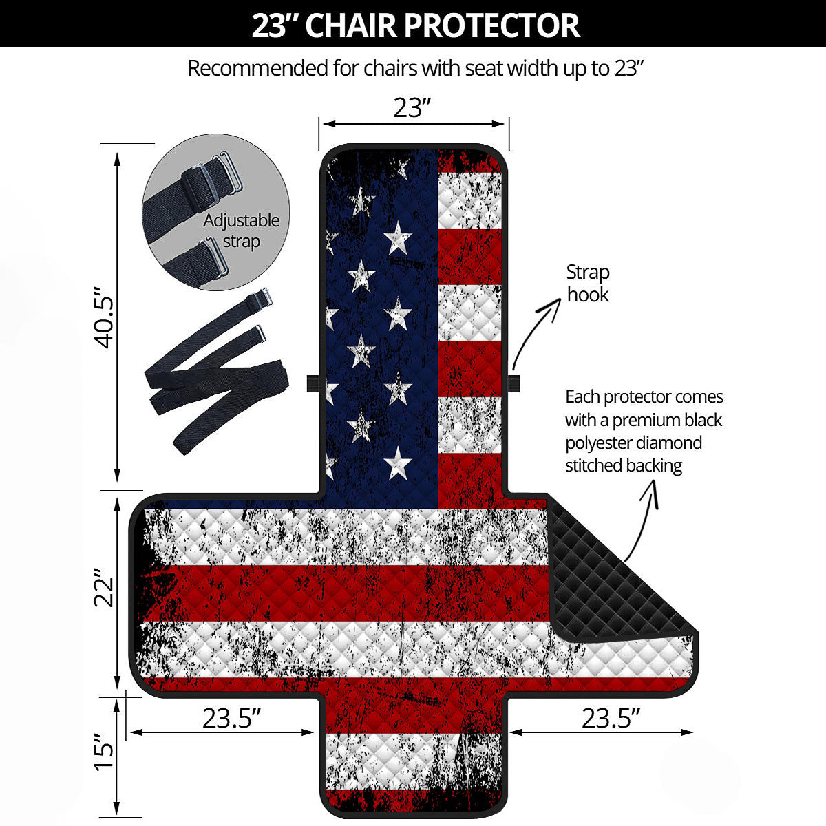 USA Flag Grunge Print Armchair Protector-grizzshop