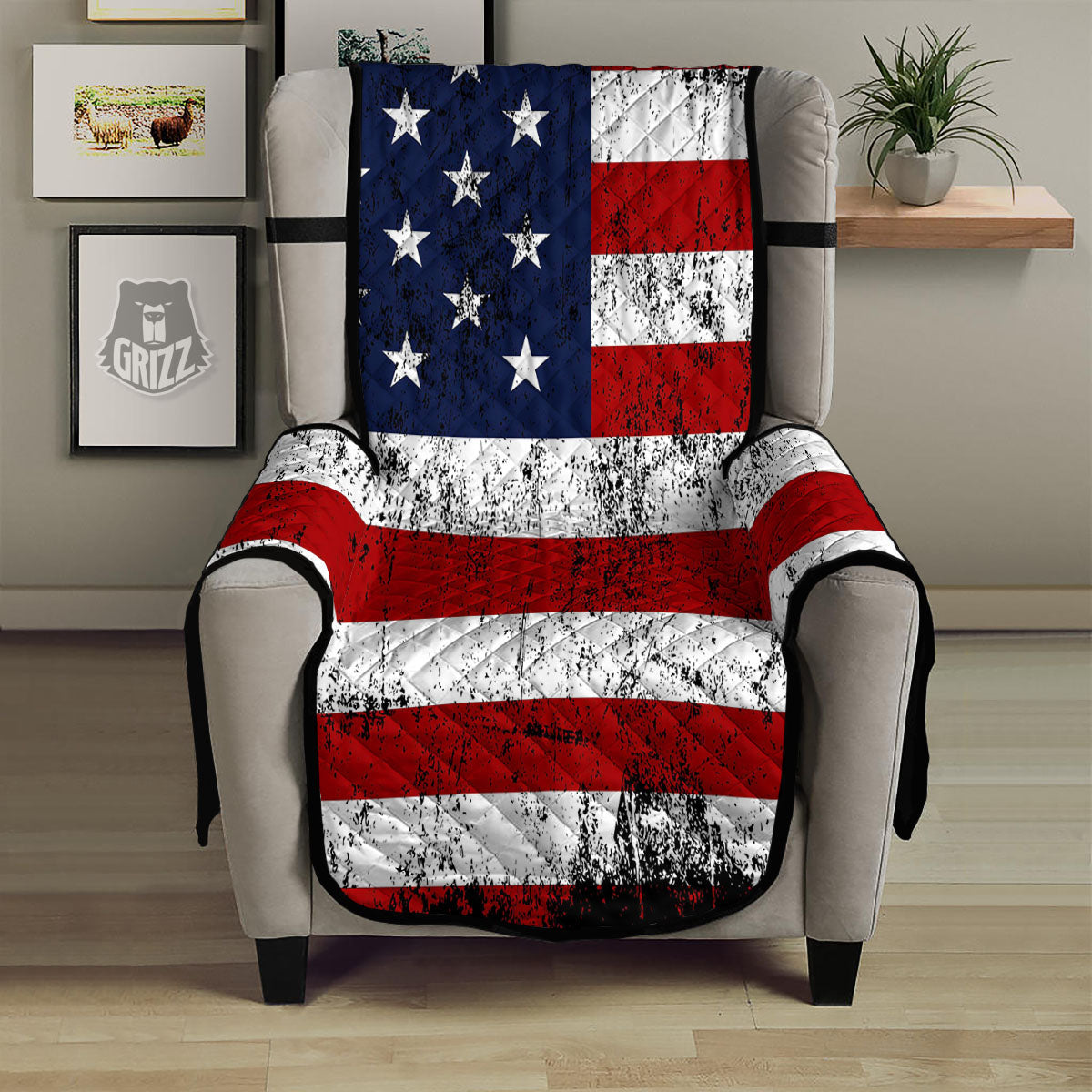 USA Flag Grunge Print Armchair Protector-grizzshop