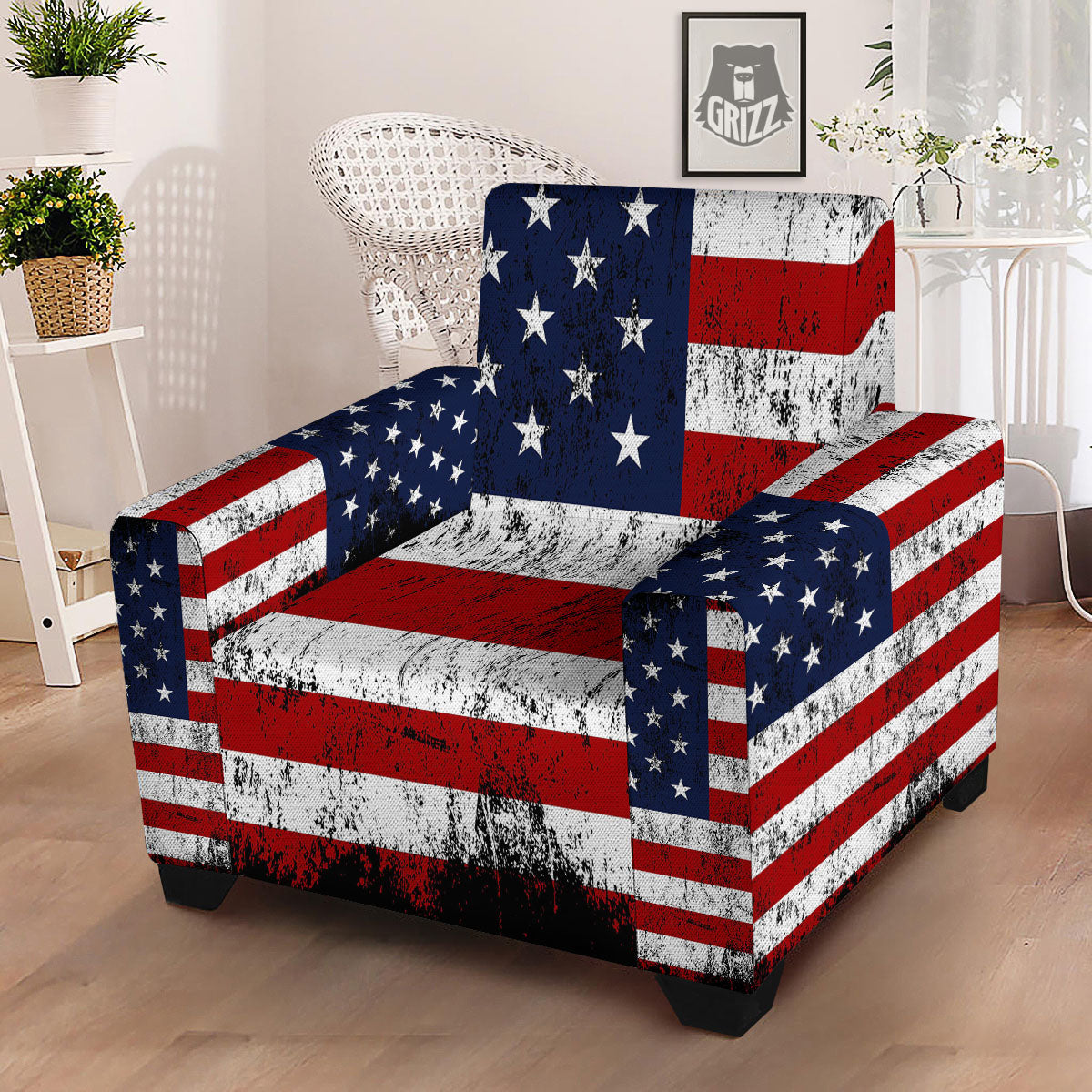 USA Flag Grunge Print Armchair Slipcover-grizzshop