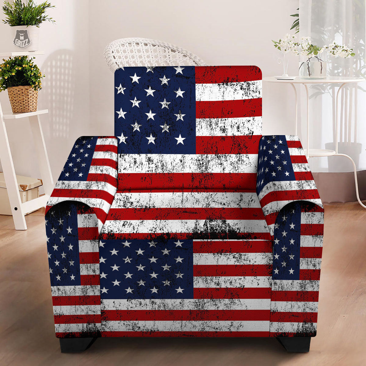 USA Flag Grunge Print Armchair Slipcover-grizzshop