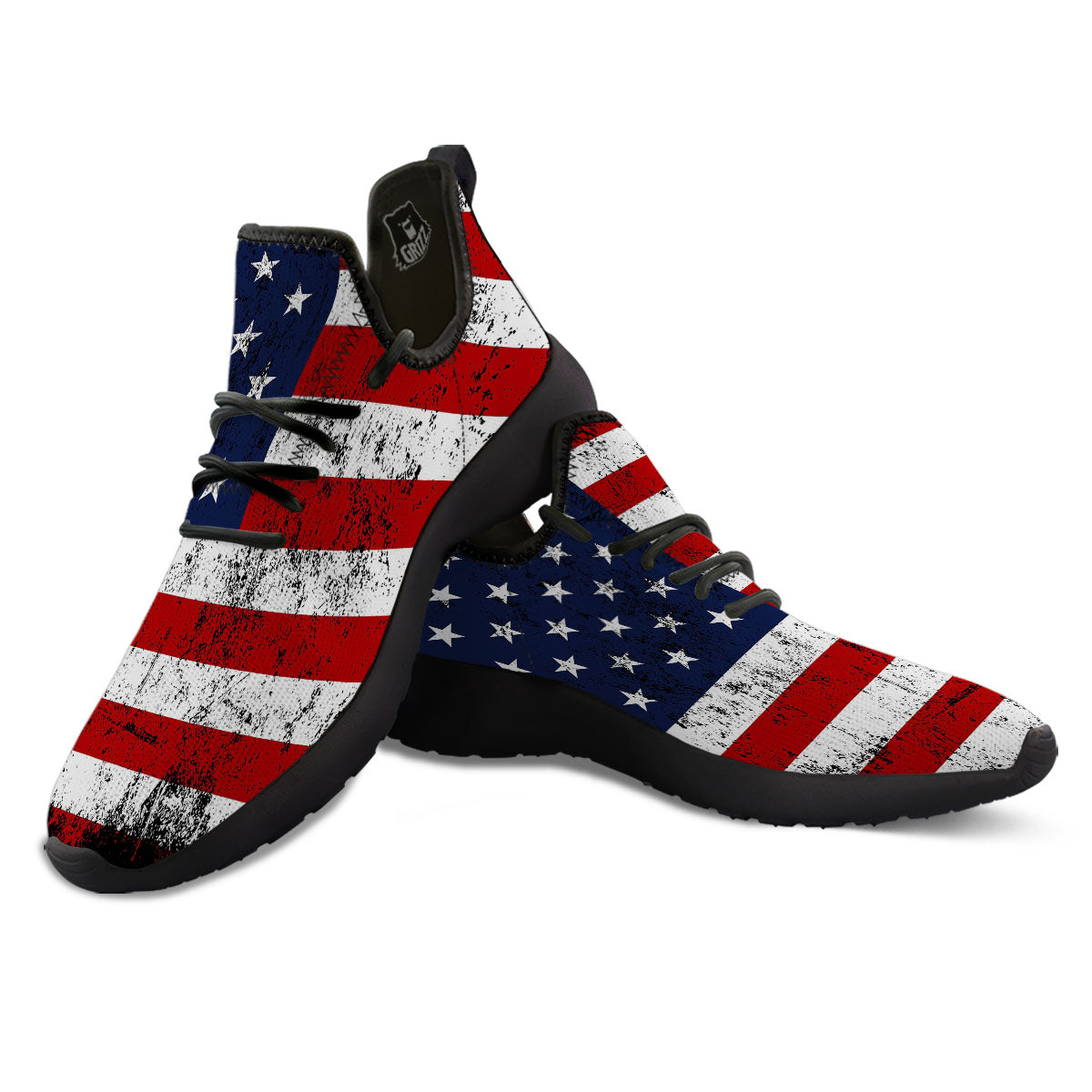 USA Flag Grunge Print Black Athletic Shoes-grizzshop