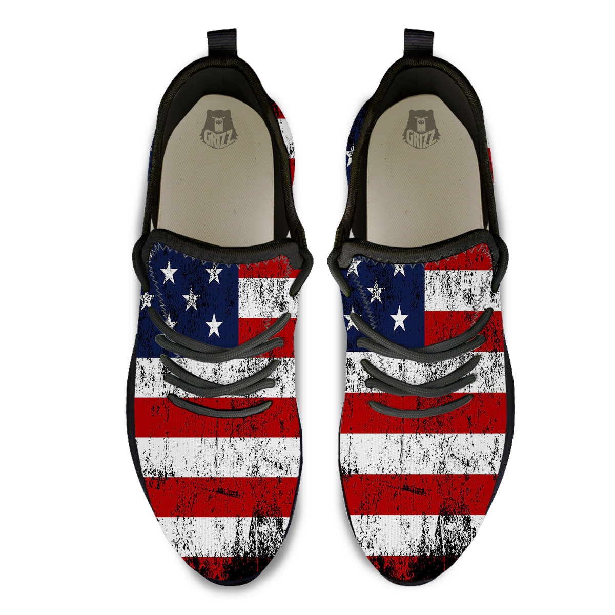 USA Flag Grunge Print Black Athletic Shoes-grizzshop