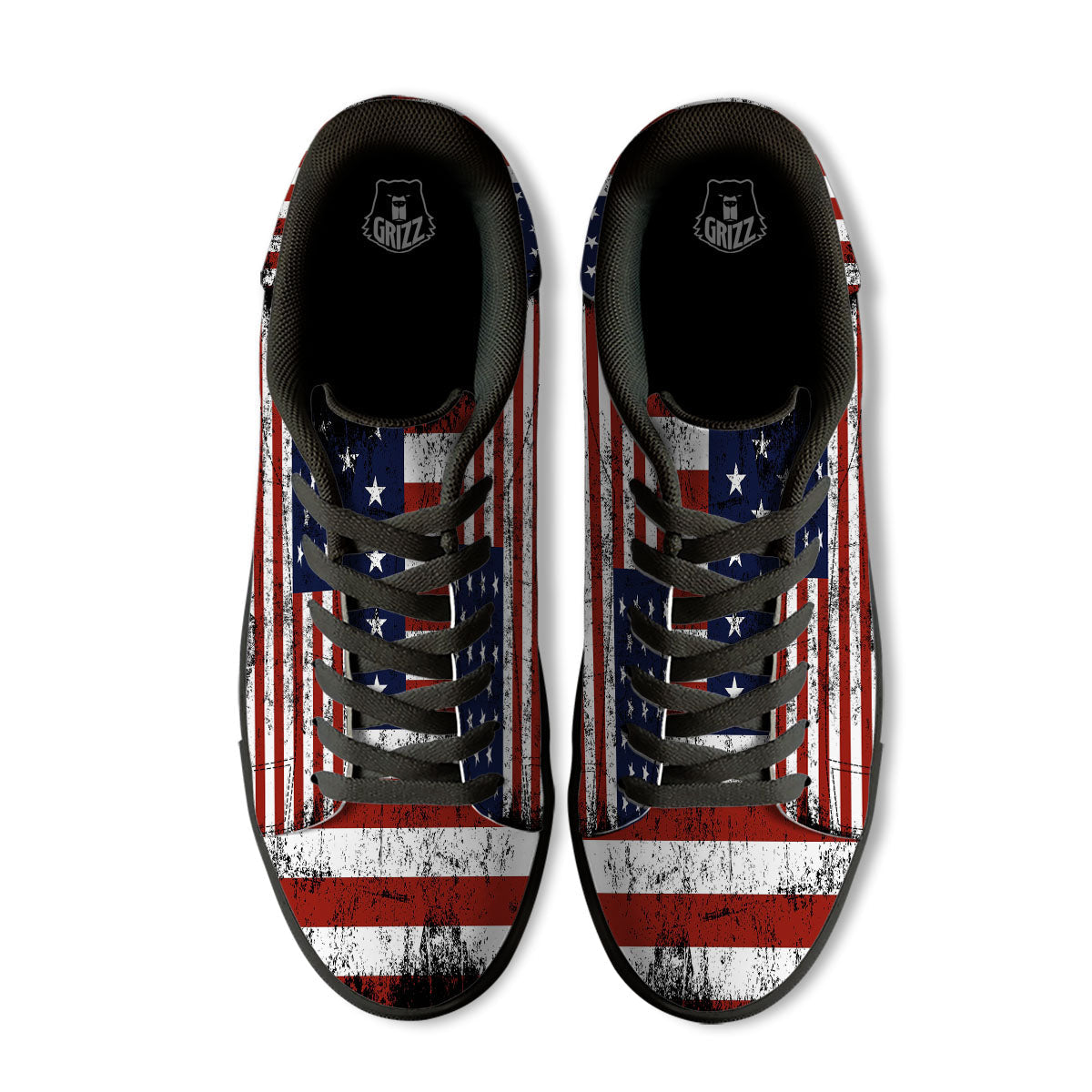 USA Flag Grunge Print Black Low Top Sneakers-grizzshop